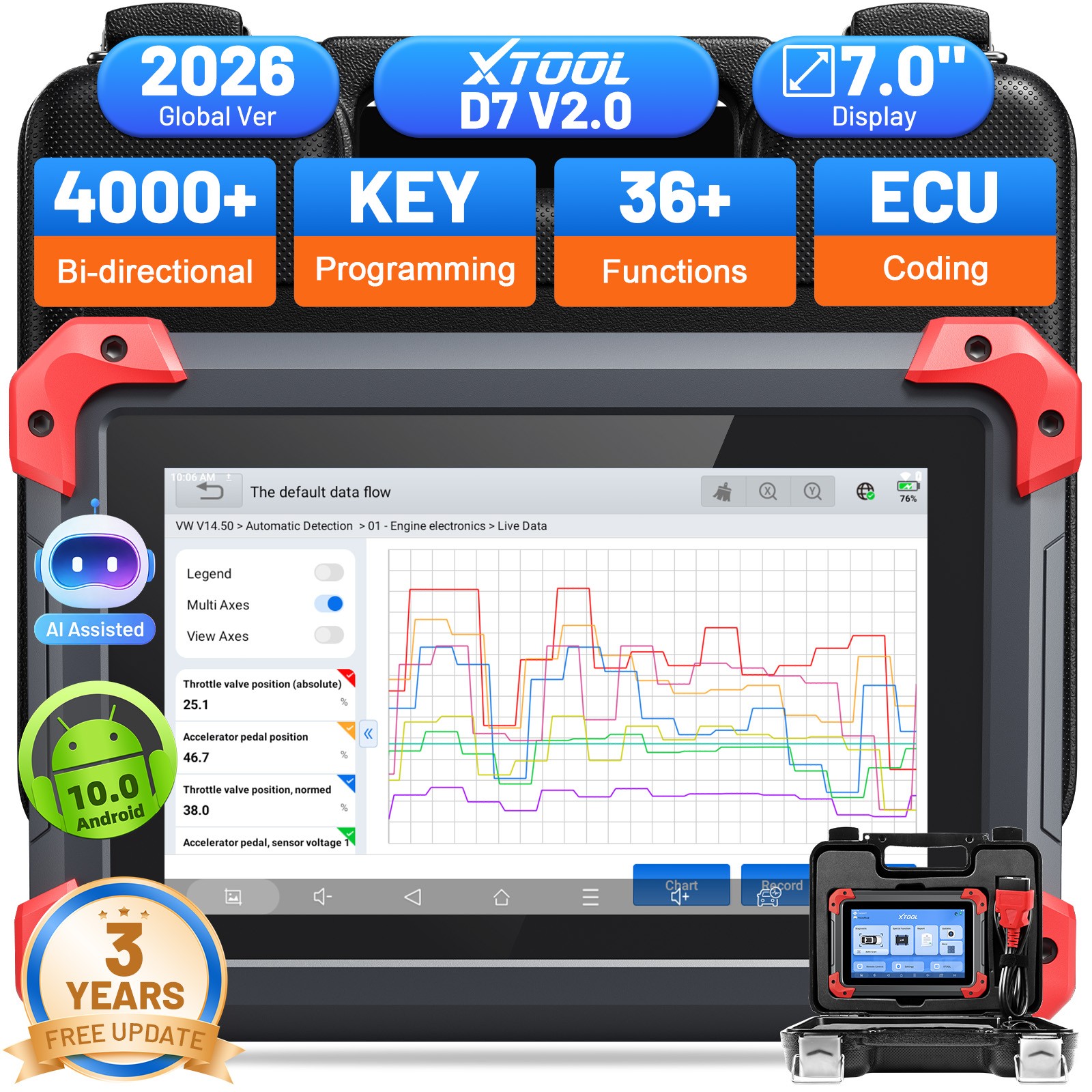 XTOOL D7 V2.0 Bidirectional OBD2 Scanner Diagnostic Tool ECU Coding Key Program
