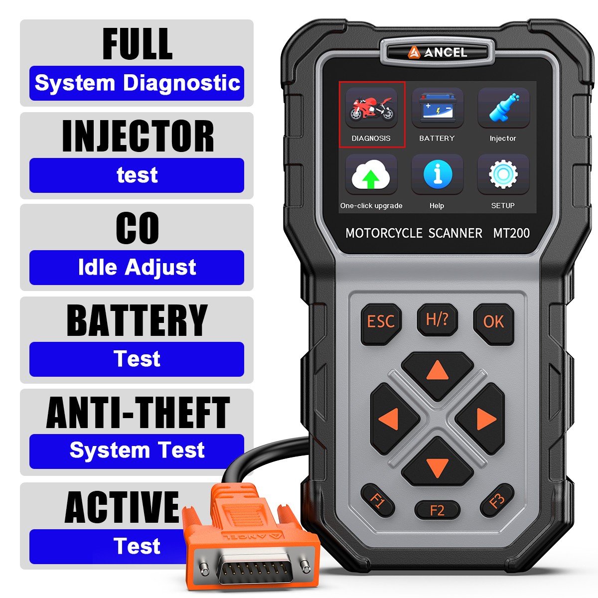 Motorcycle OBD2 Scan Tool Scanner Full System Diagnostic Battery Volt Test RPM