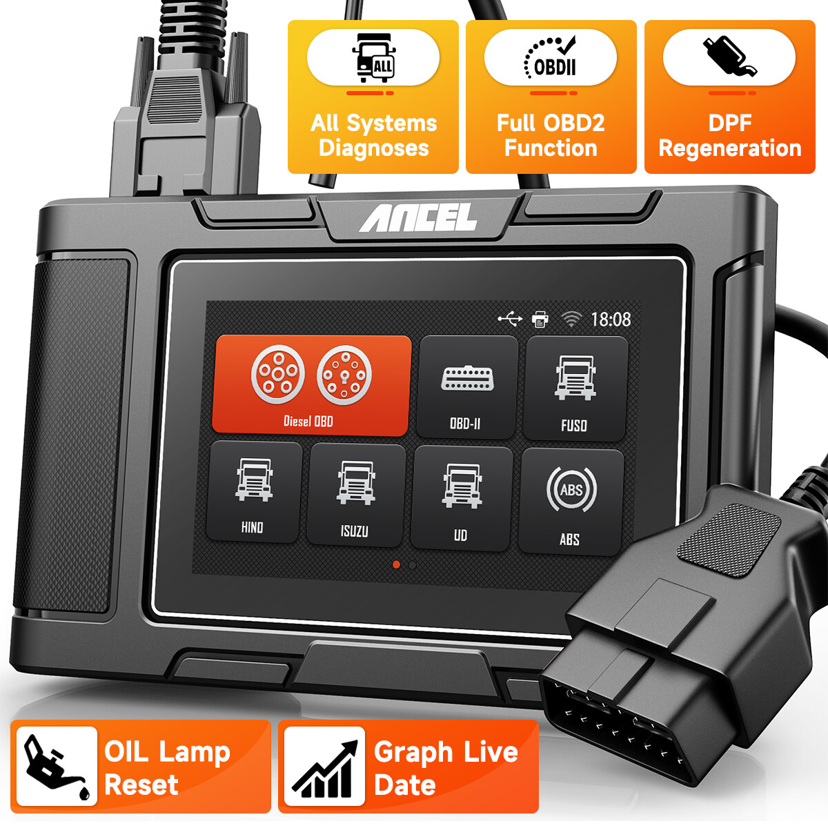 ANCEL HD3200 Heavy Duty Truck OBD2 Scanner All System Diagnostic Tool DPF Oil