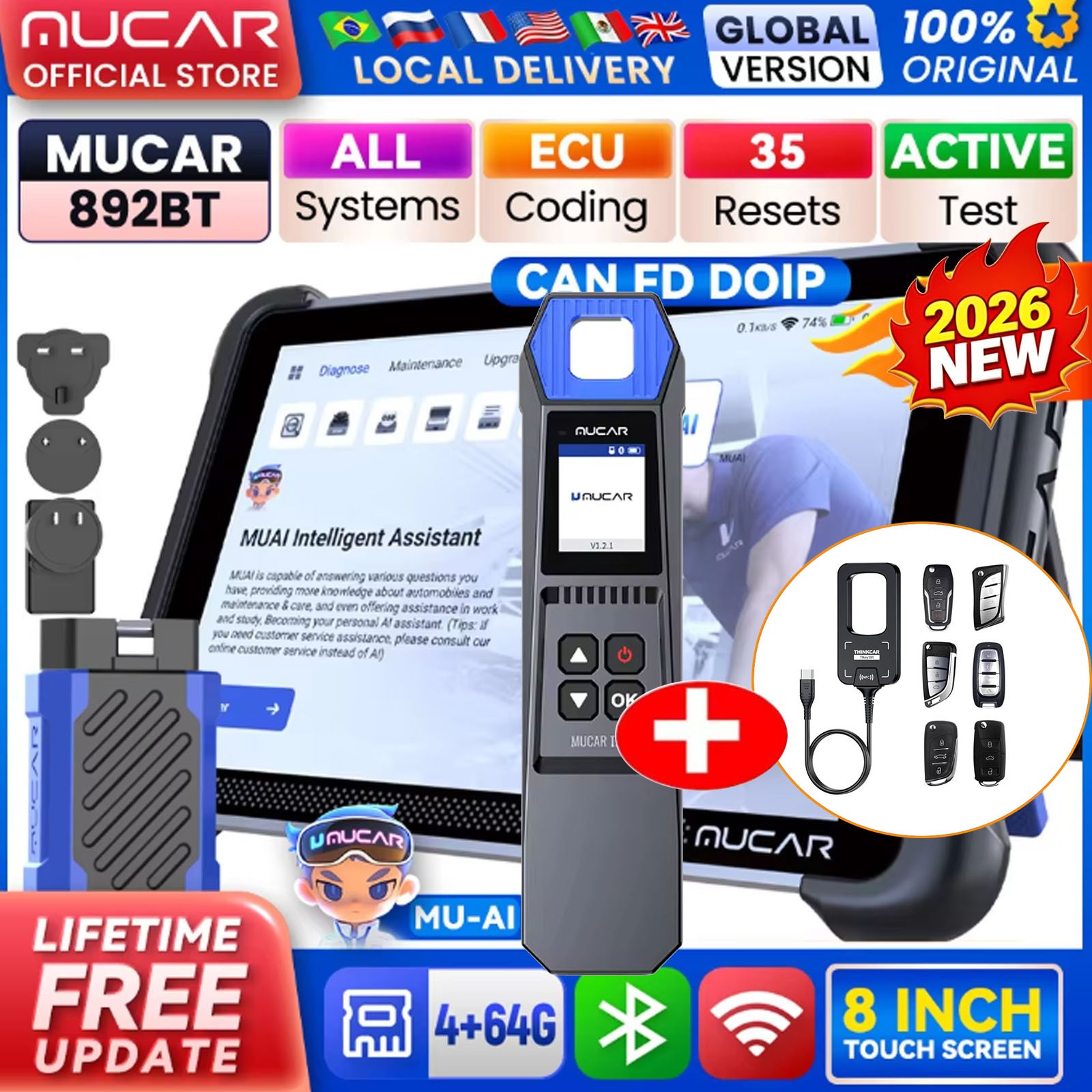 KEY Programmer Full System MUCAR 892BT TPMS Programming Car Diagnostic Scan Tool