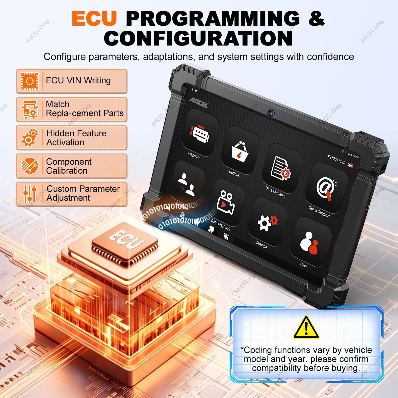 ANCEL X7HD Truck Diagnostic Tablet ECU Coding VIN Read Write Speed Limit Adjust