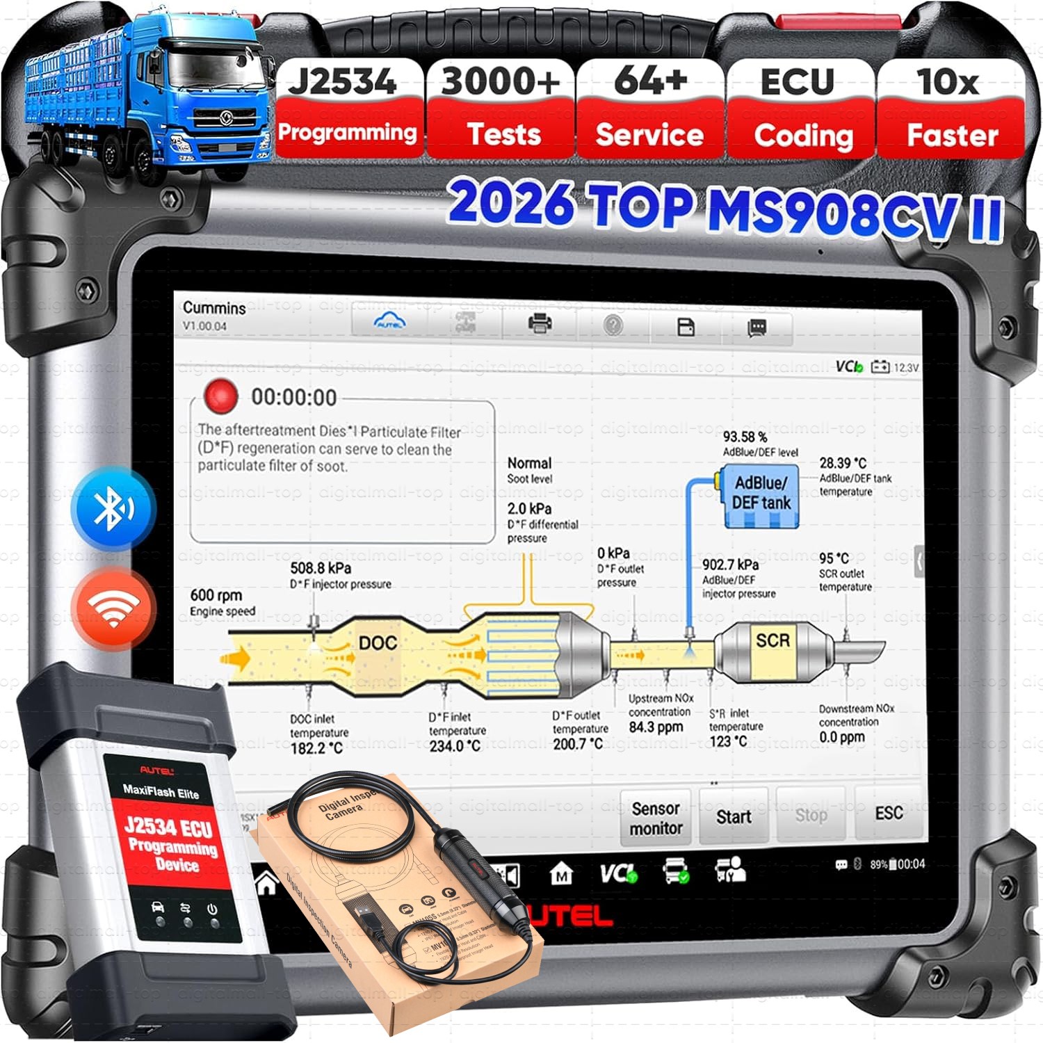 2026 Autel MS908CV II MaxiSys Truck Scanner J1939 J1708 ECU Coding Bidirectional