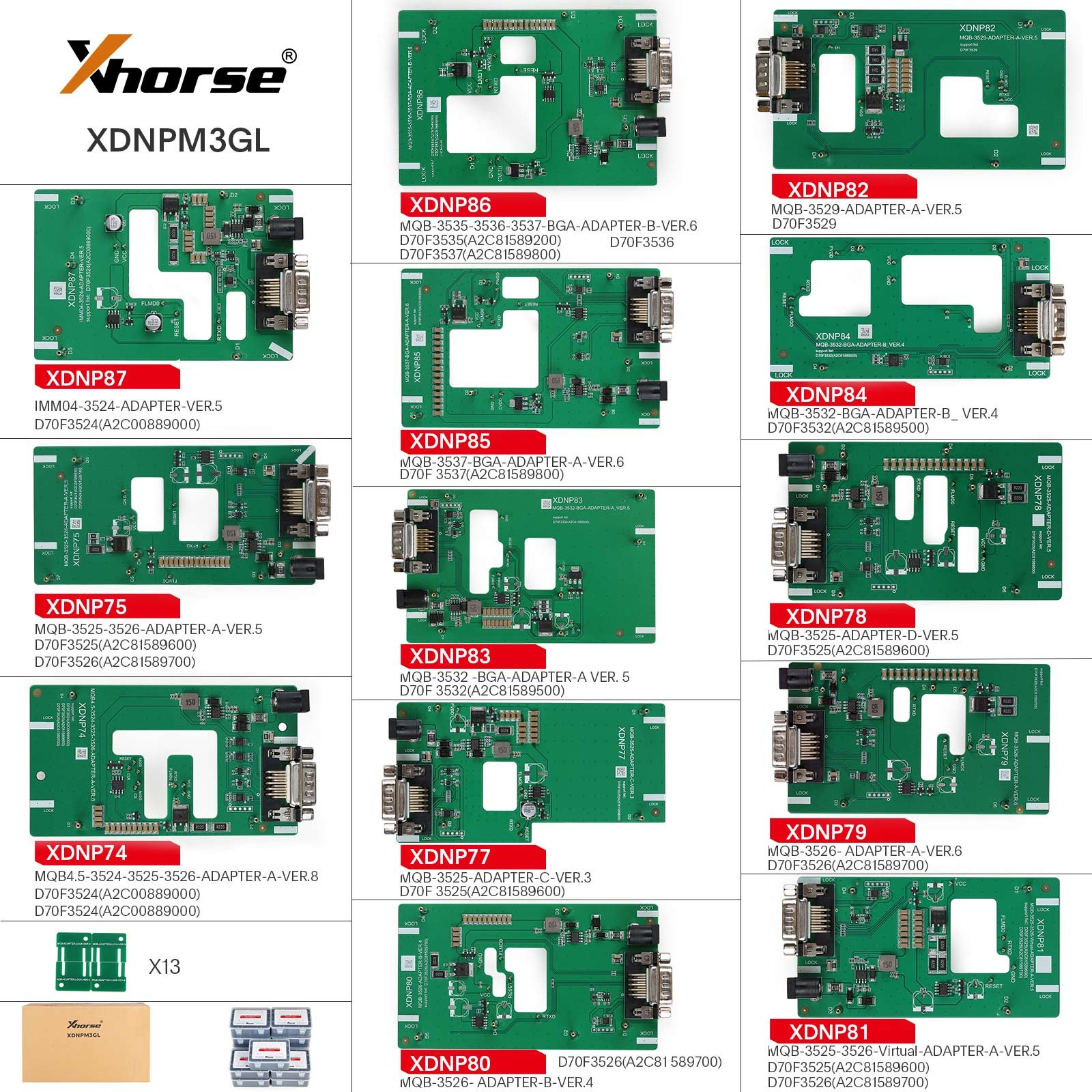 Xhorse MULTI-PROG Pro-level Programmer Clone E-CU TCU & 13pcs MQB48 Adapters Set
