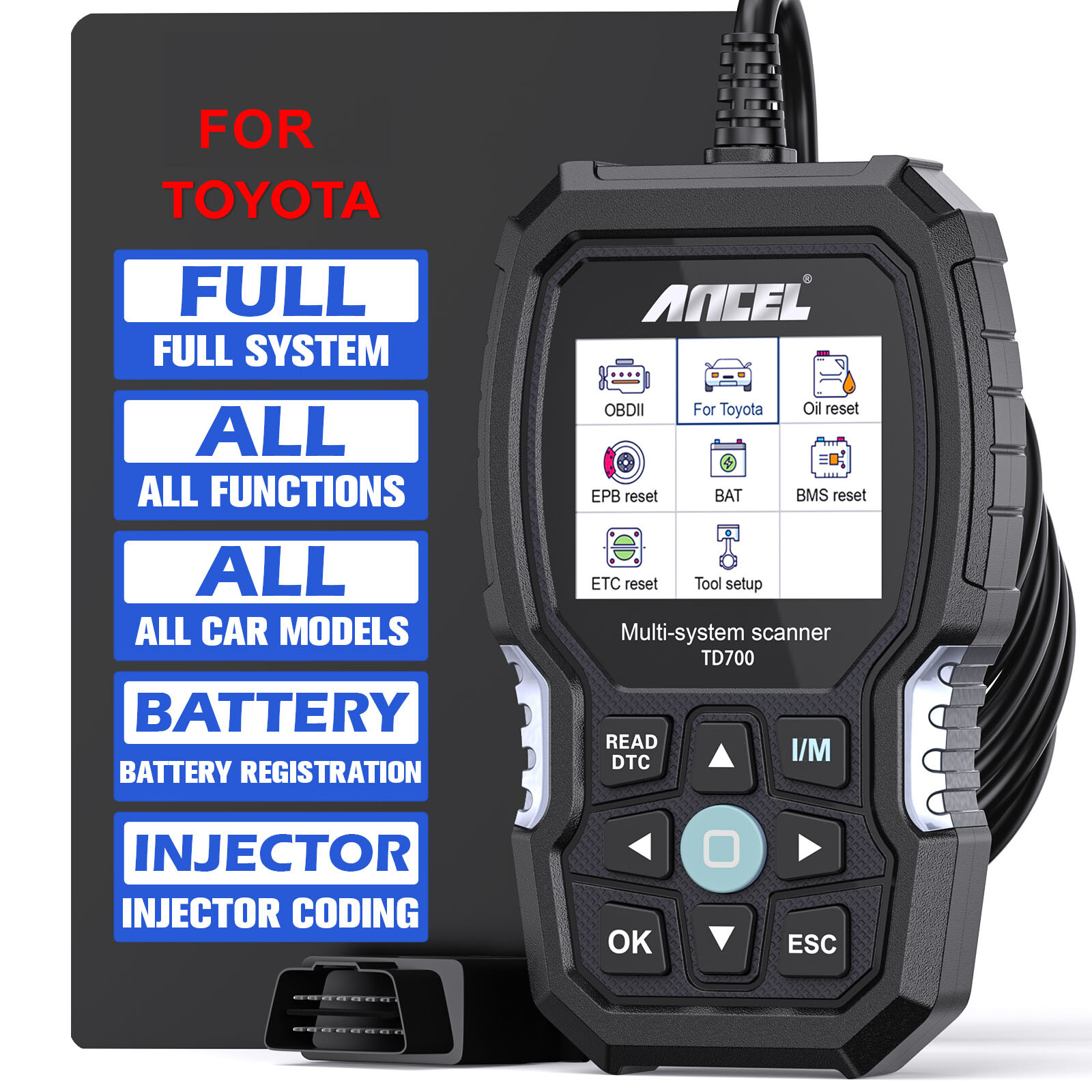 Ancel TD700 All System OBD2 Scanner Car Diagnostic Scan Tool TPMS FIT For Toyota