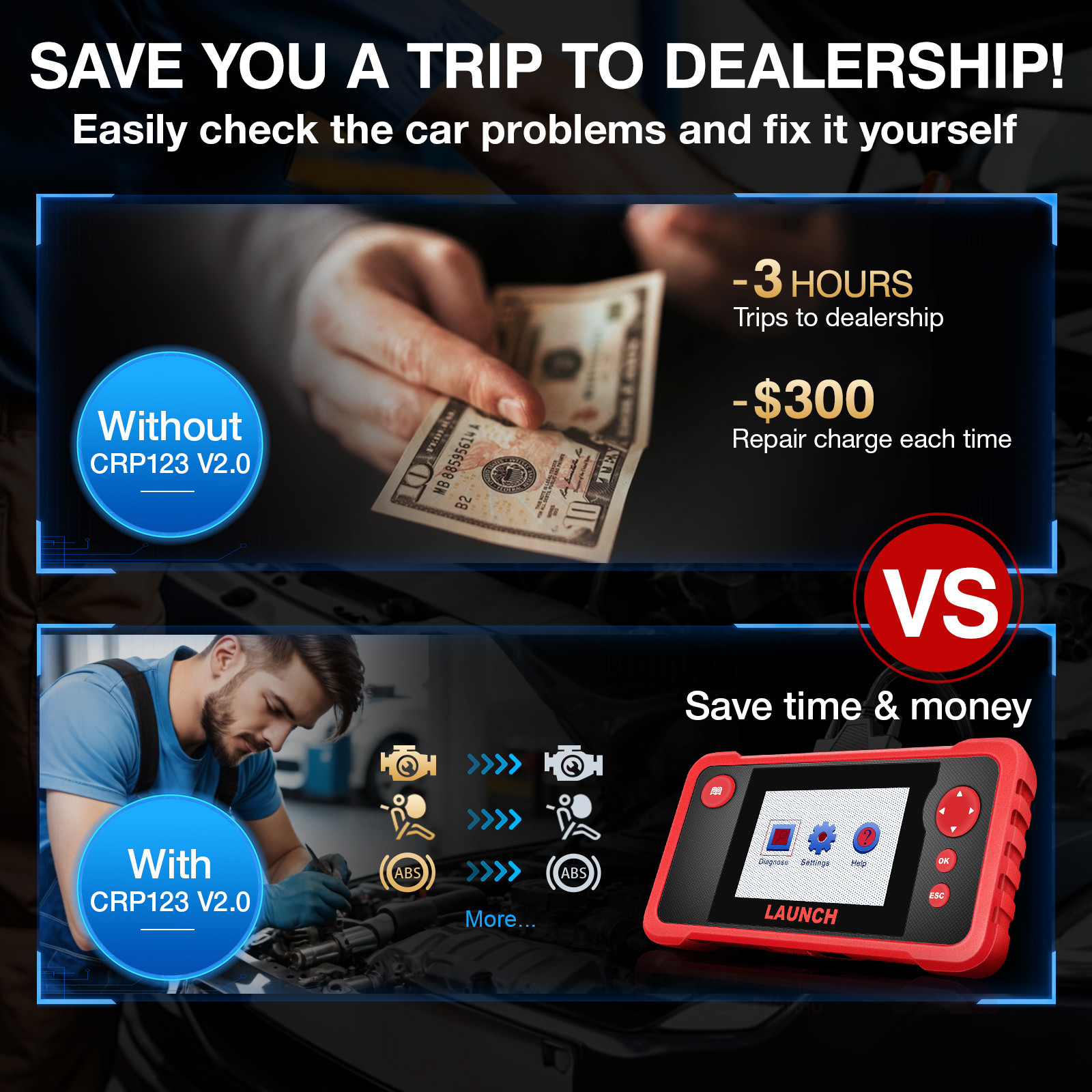 LAUNCH CRP123 V2.0 OBD2 Scanner 4 Systems Code Reader Diagnostic Tool Oil reset