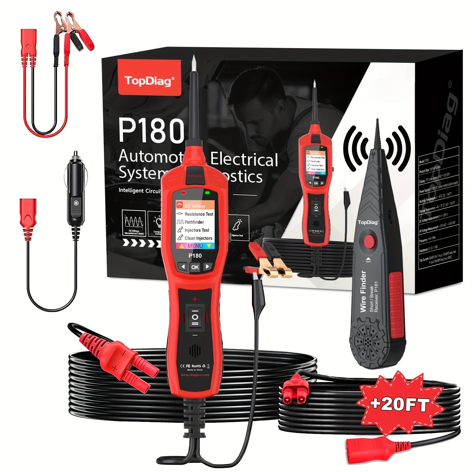 Topdiag P180 Circuit Breaker Finder Tool Injector Tester Battery Voltage 9-30V