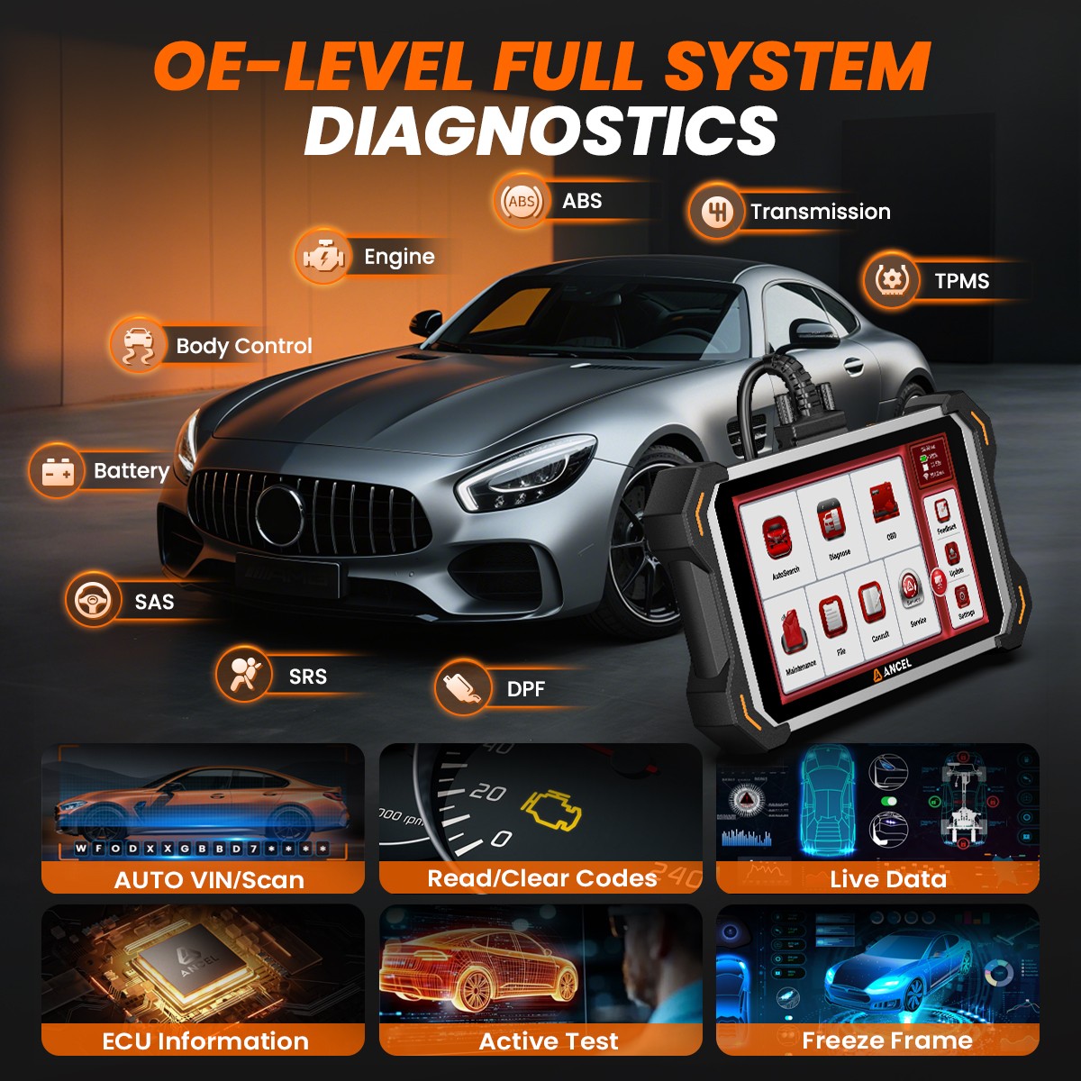 ANCEL DS600 Elite OBD2 Diagnostic Scanner All System Code Reader ECU Coding Tool