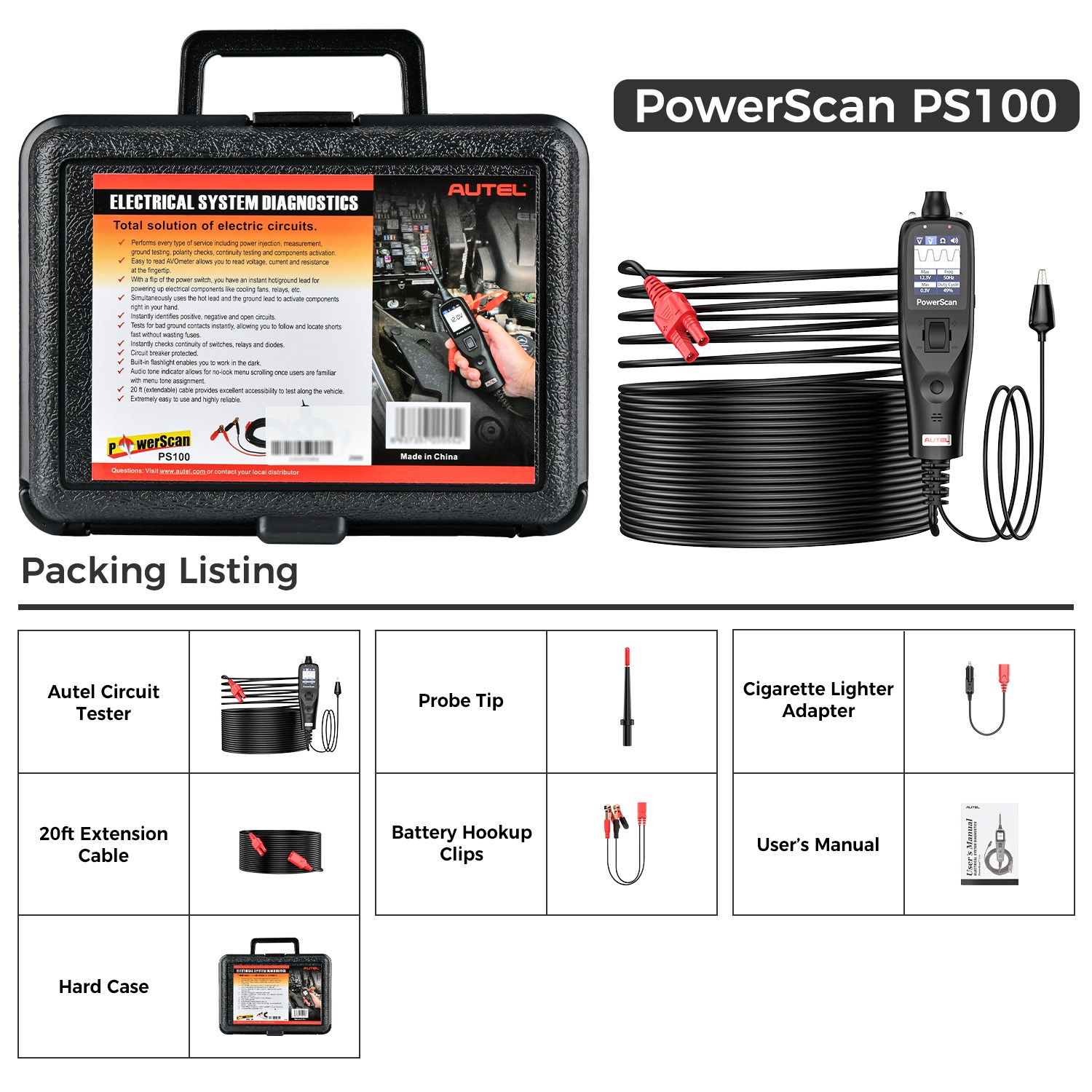 2025 Autel Power Scan PS100 Circuit Electrical Tester Autel Power Probe 12V/24V