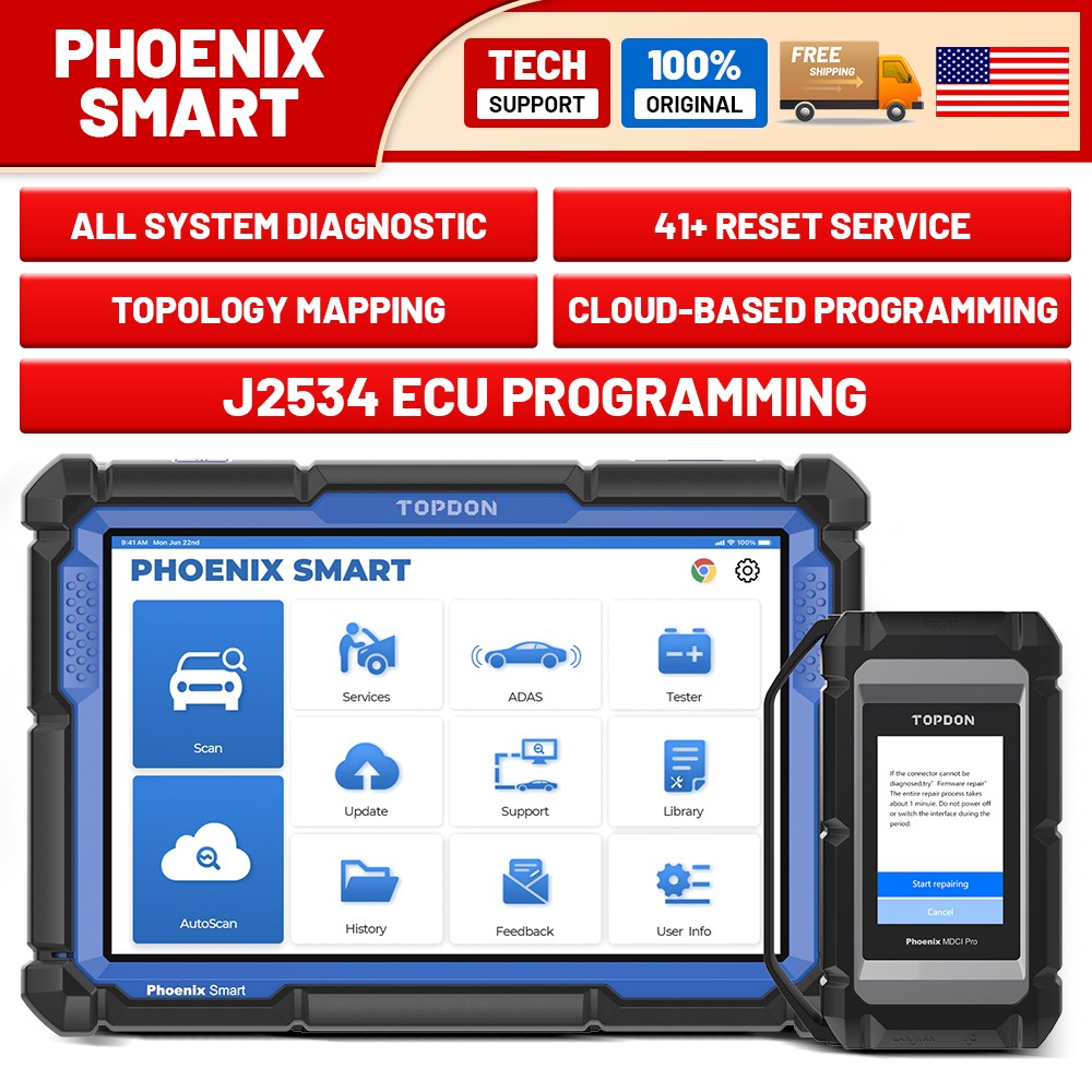 TOPDON Phoenix Smart OBD2 Diagnostic Scanner J2534 ECU Programming CANFD DoIP