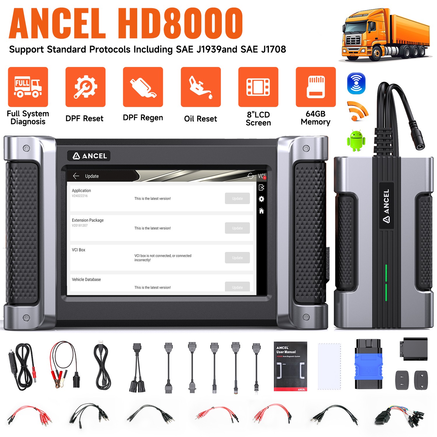 ANCEL HD8000 Diesel Heavy Duty Truck 2-in-1 Truck Diagnostic Scanner 12V 24V