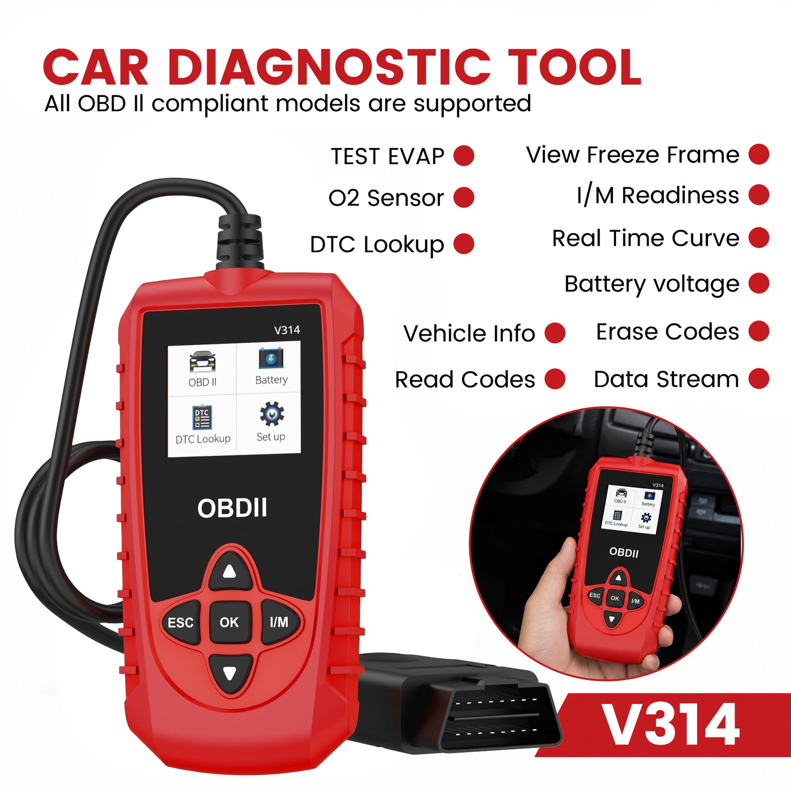 Car OBD2 Scanner Real-Time Curve EVAP Battery Voltage Test DTC VIN Code Reader