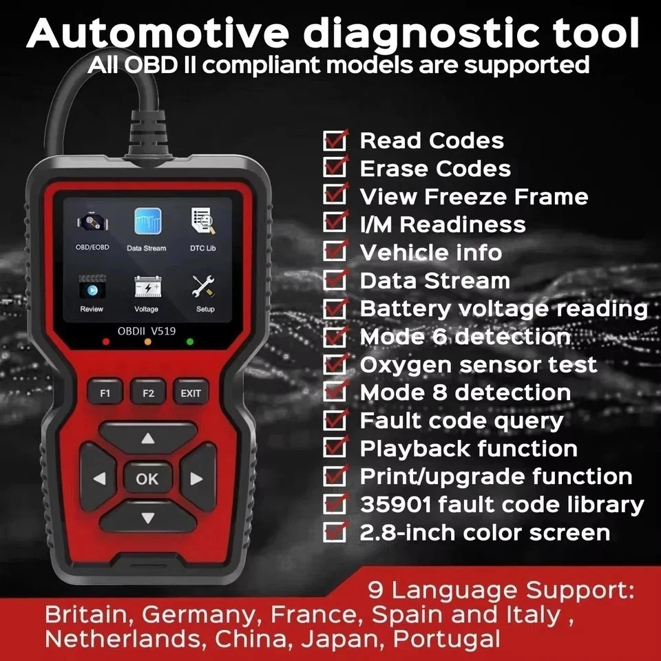 Professional OBD2 V519 Scanner – 2025 Upgraded OBDII + CAN Code Reader