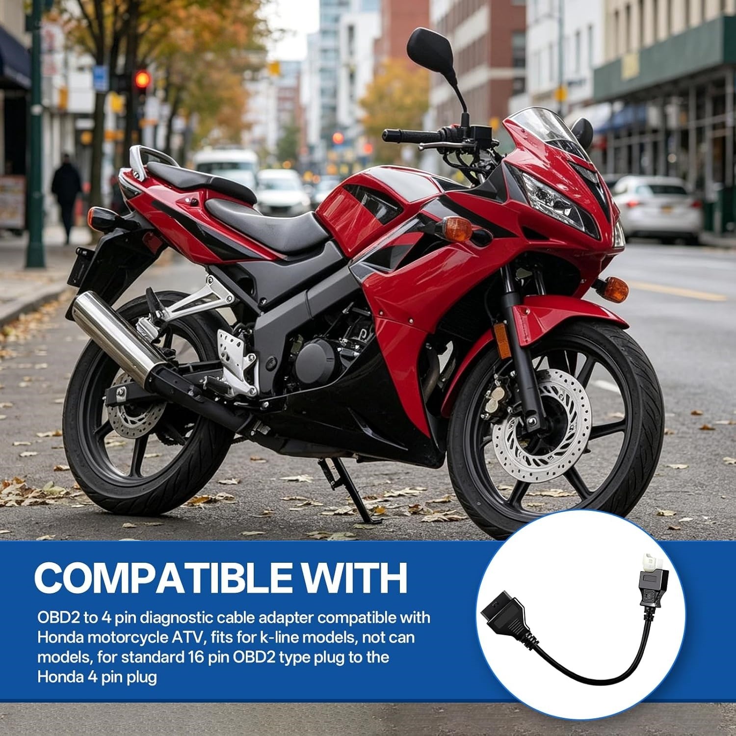 OBD2 to 4 Pin Diagnostic Cable Adapter For Honda Motorbikes Motorcycle ATV etc.