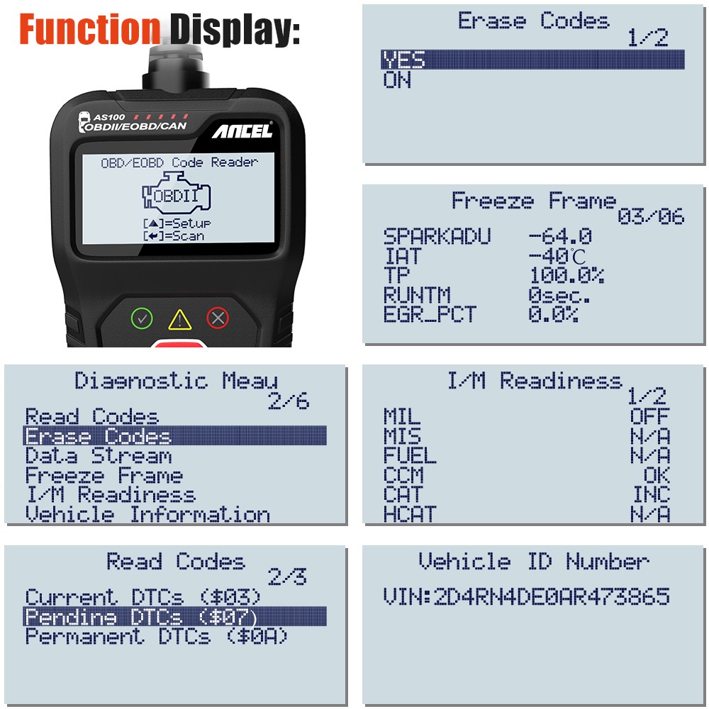 Ancel AS100 Automotive OBD2 Scanner Code Reader Car Engine Fault Diagnostic Tool