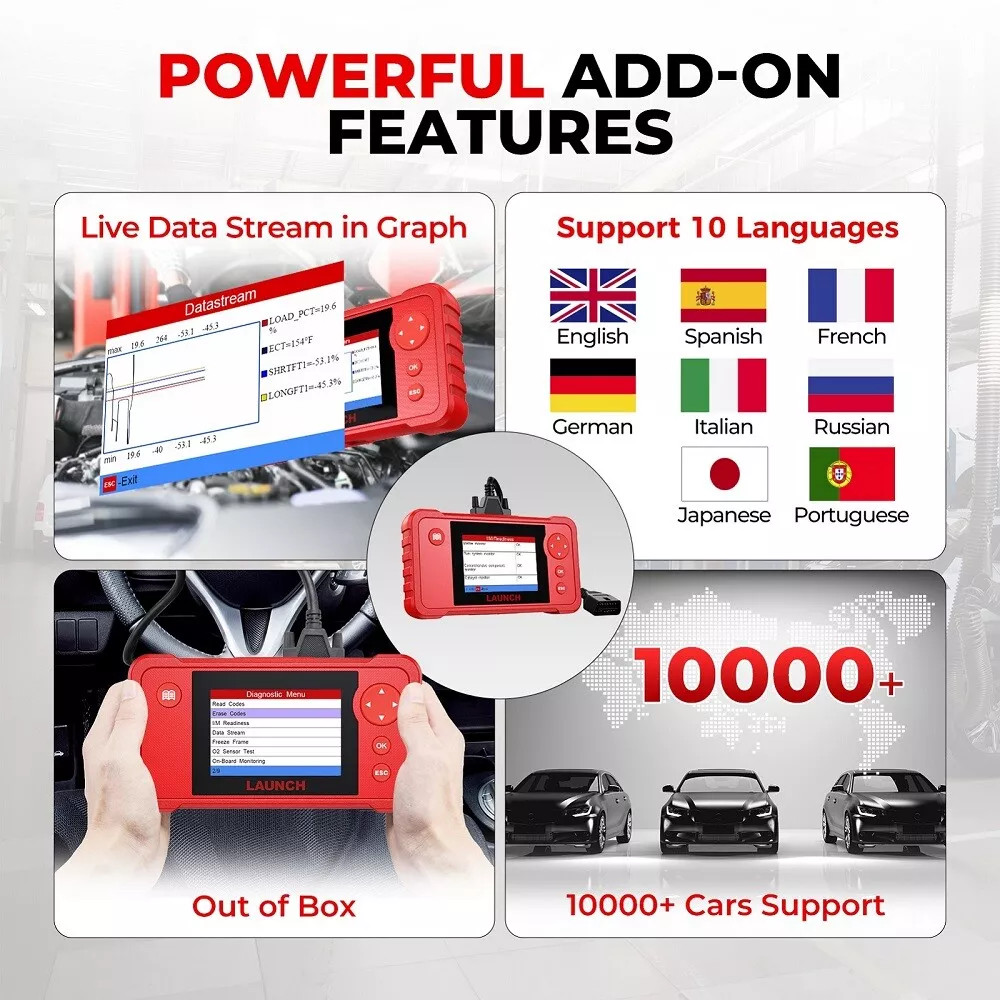 LAUNCH VII+ OBD2 Scanner Check Engine Transmission Car Diagnostic Tool ABS SRS