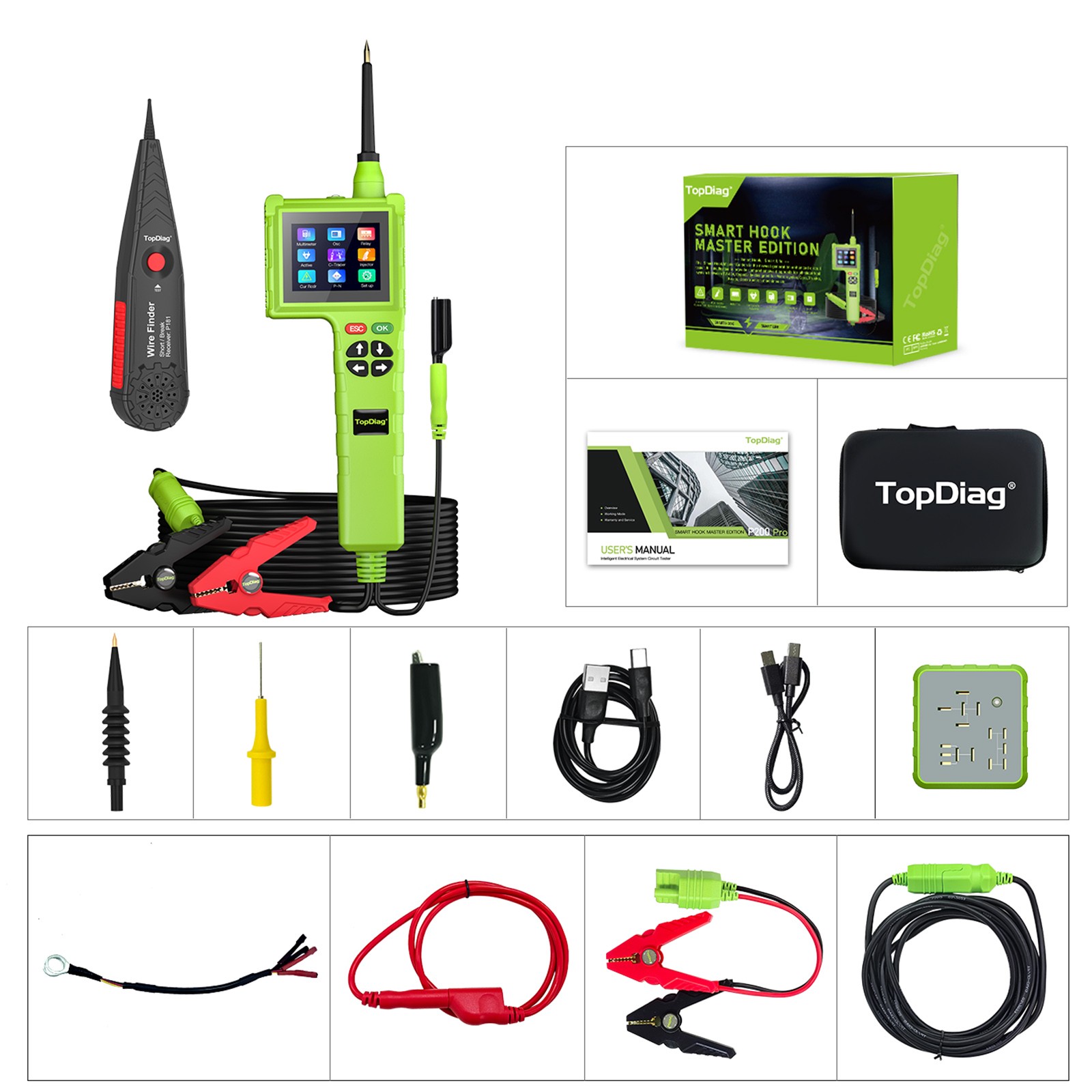TopDiag P200 PRO 9V-48V Circuit Tester Can Test/Cleaning Fuel Injector Analyzer