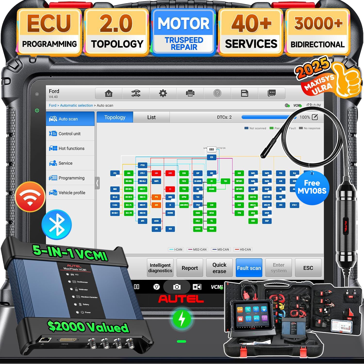 Autel MaxiSYS Ultra S2 6in1 Scanner VCMI2 AI Programmer 4-Channel Oscilloscope