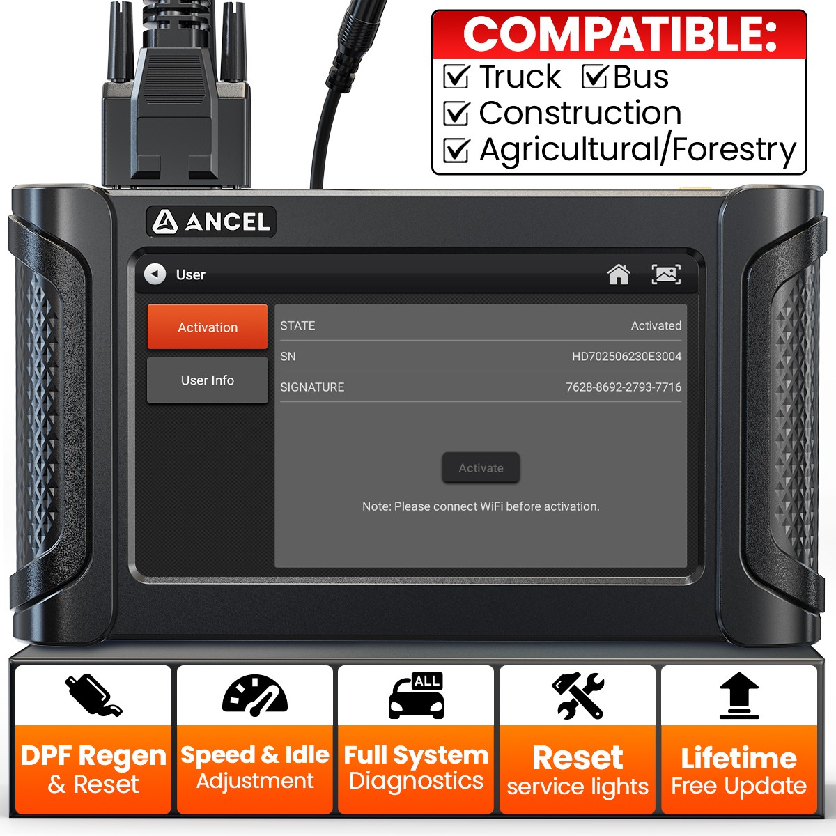 ANCEL HD7000 Elite Heavy Duty Truck Scanner DPF Regen Speed Limit Idle Adjust