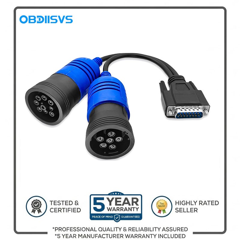 J1939 DB15 to Type 2 9Pin & 6Pin Y Adapter Lead fit for Nexiq USB Link 2 Cable