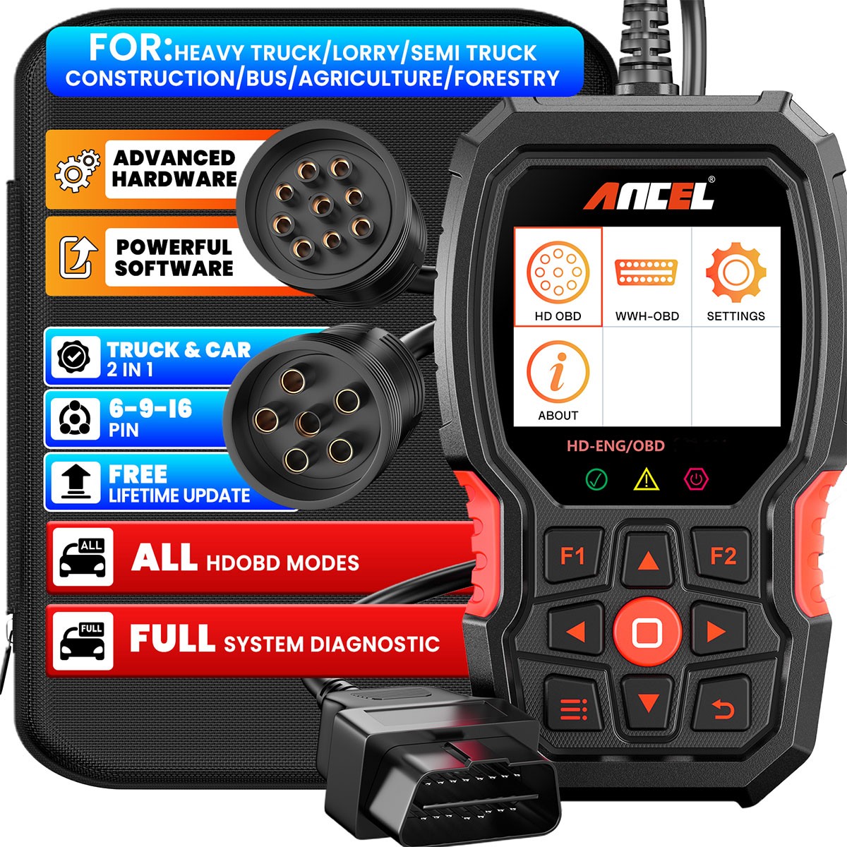 ANCEL Heavy Duty Truck Scanner Diesel HDOBD Full Systems Diagnostic Scan Tool