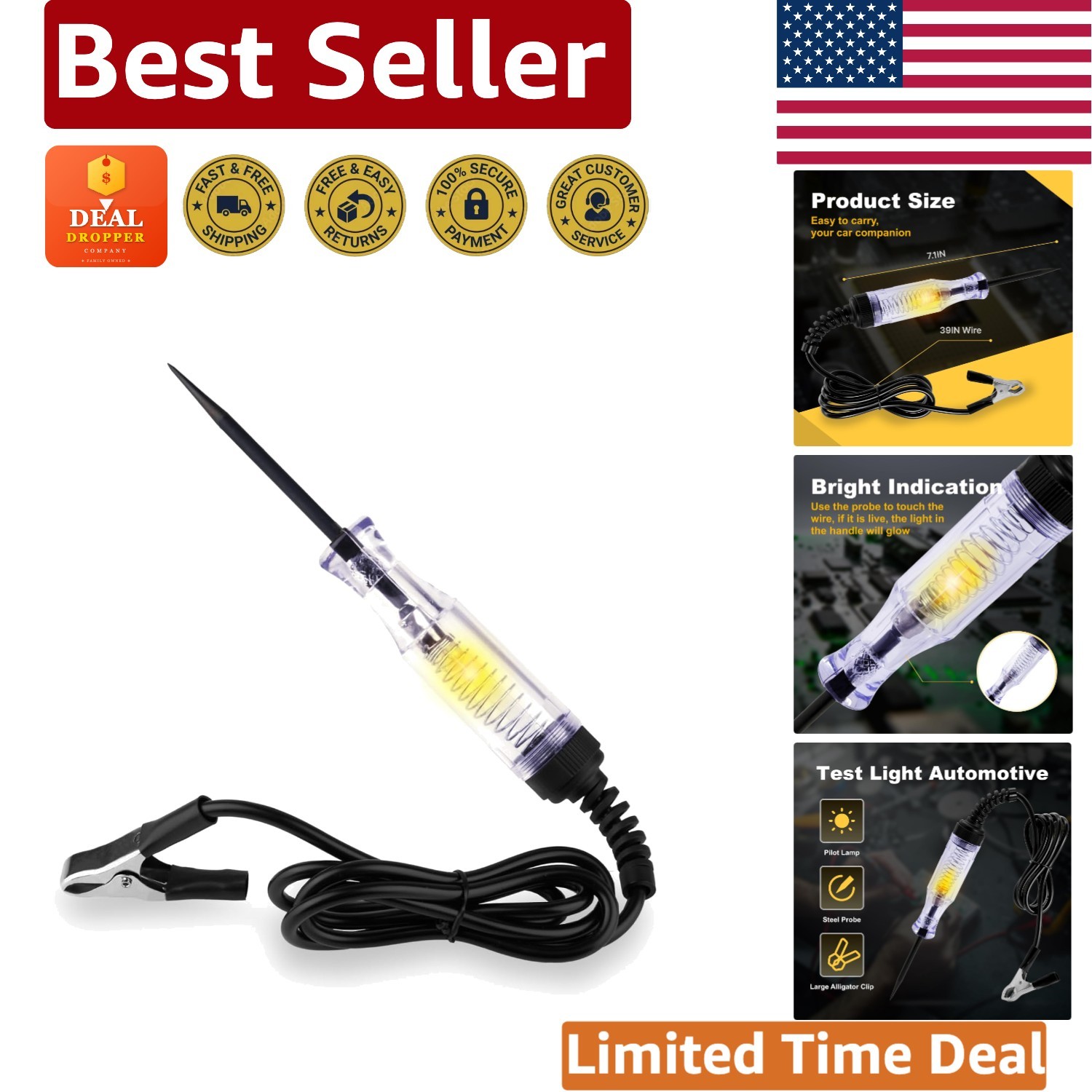 Handy Electrical Tester Pen 6-24V DC with Steel Probe for Car and RV Maintenance