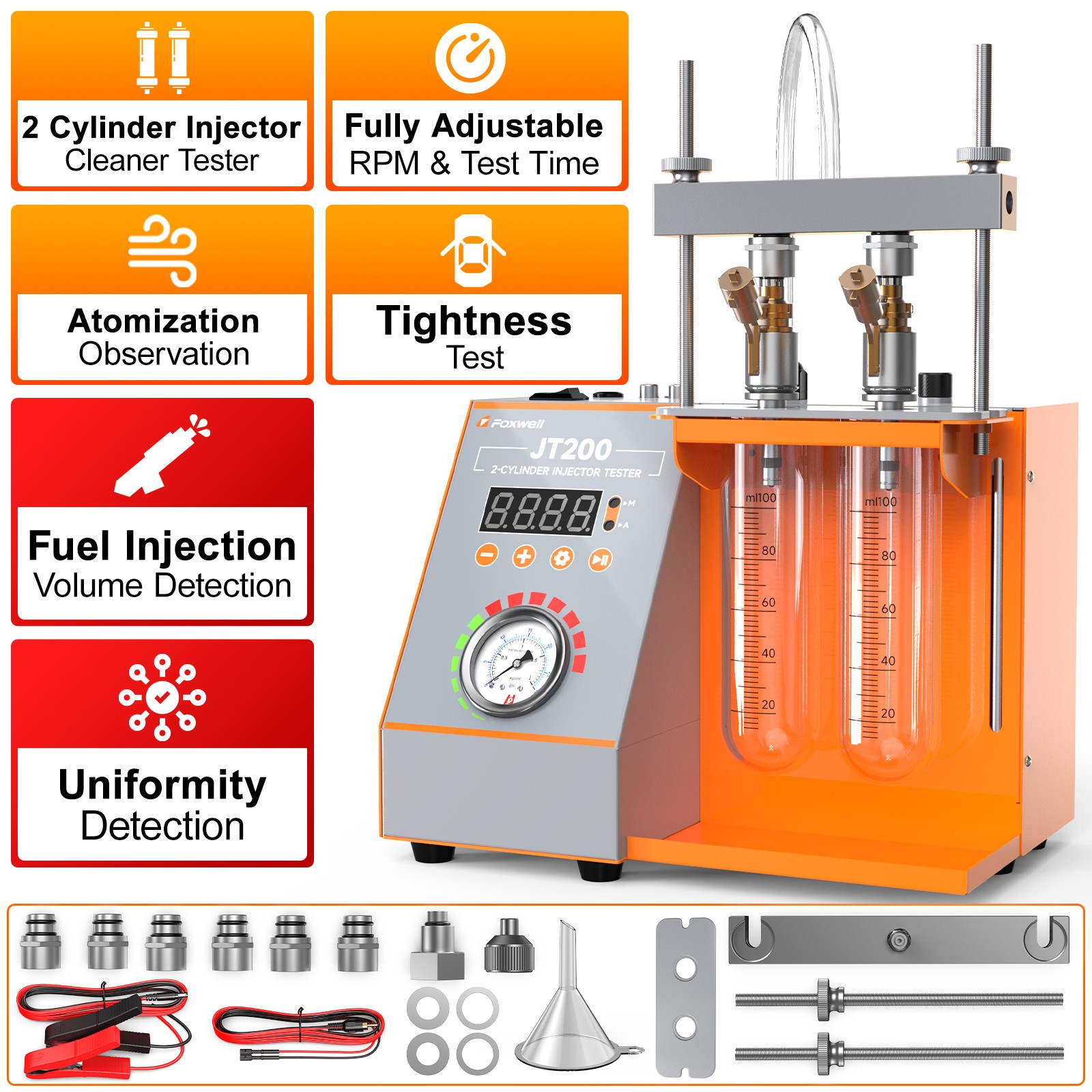 FOXWELL JT200 Fuel Injector Tester Cleaner Diagnostic Tool for Motorcycle Car