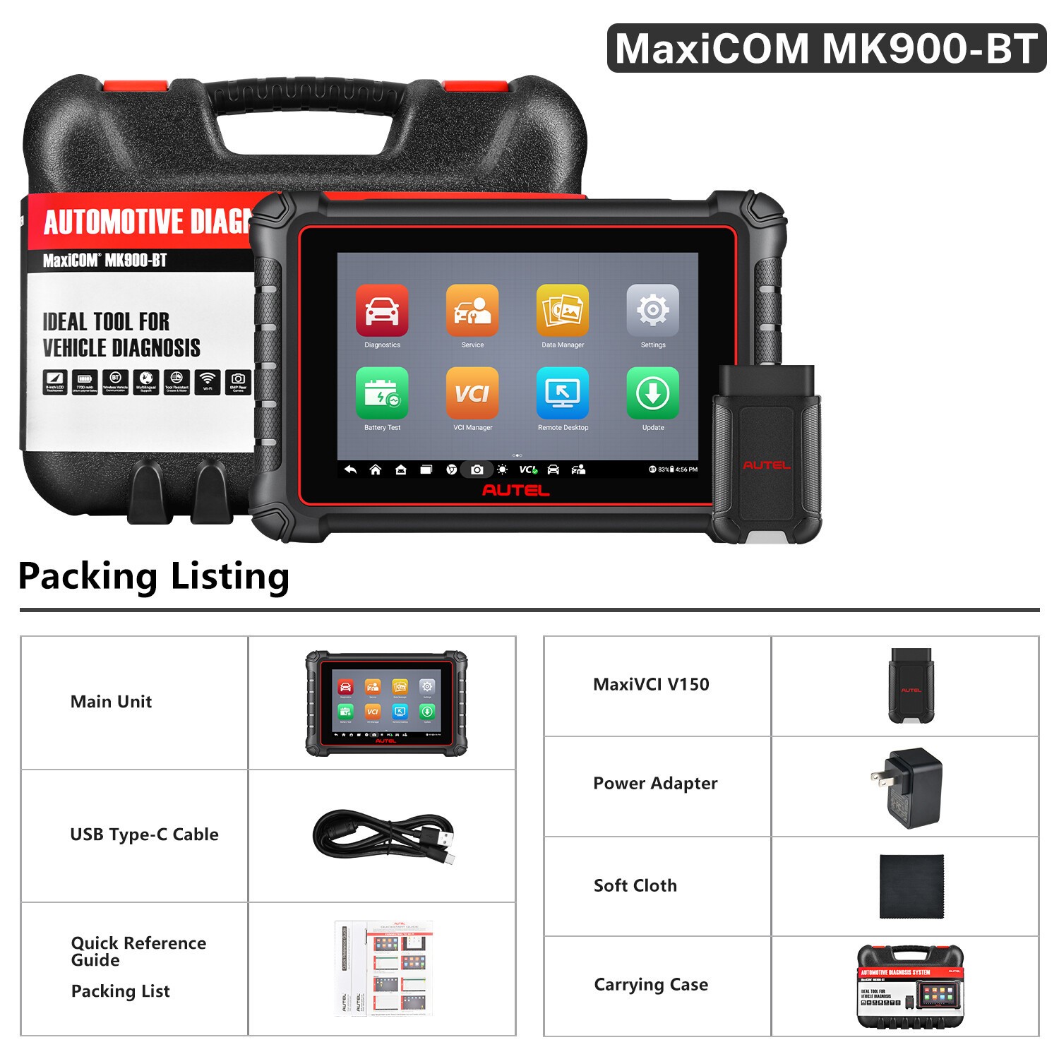 Autel Scanner MaxiCOM MK900BT 2026 8in MK900-BT V2.0 Bidirectional Scan Tool