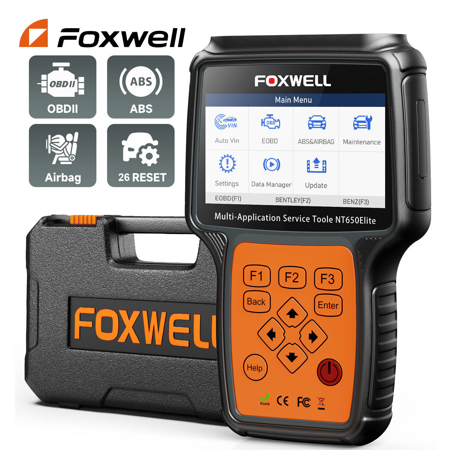 Foxwell NT650 Elite Car OBD2 Scanner Diagnostic ABS EPB SRS TPMS DPF Oil Reset