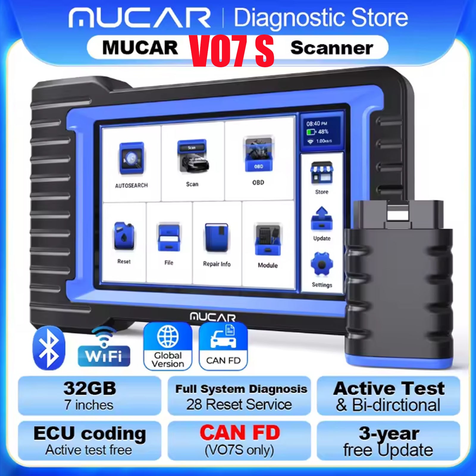 Lifefree MUCAR VO7S OBD2 Diagnostic Tool CANFD Full System Bidirectional CAN FD