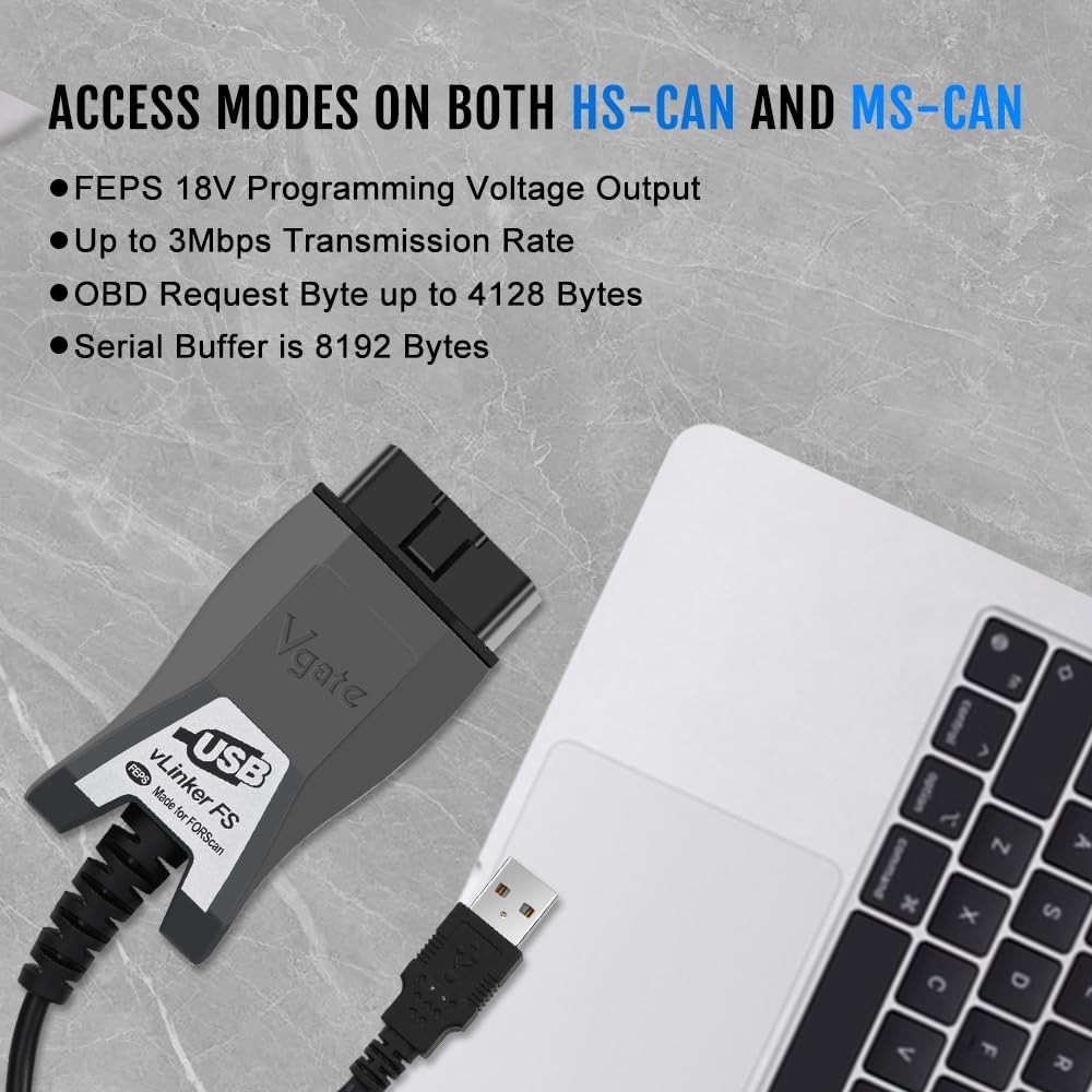 OBD2 USB Car Diagnostic Tool, Code Reader for FORScan, Vgate vLinker FS Adapter