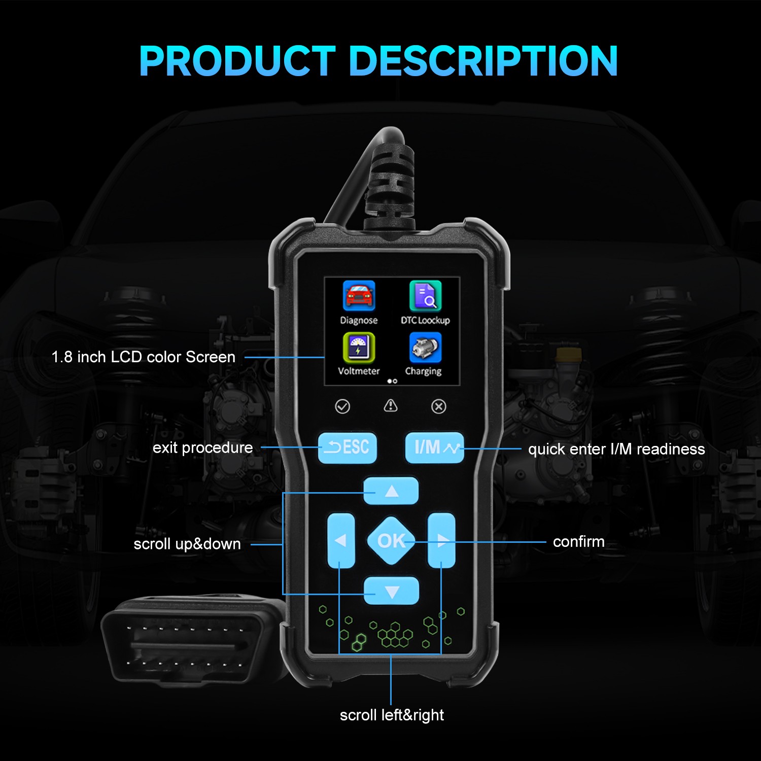 AT100 Enhanced Universal OBD II Scanner Car Engine Fault Code Read US