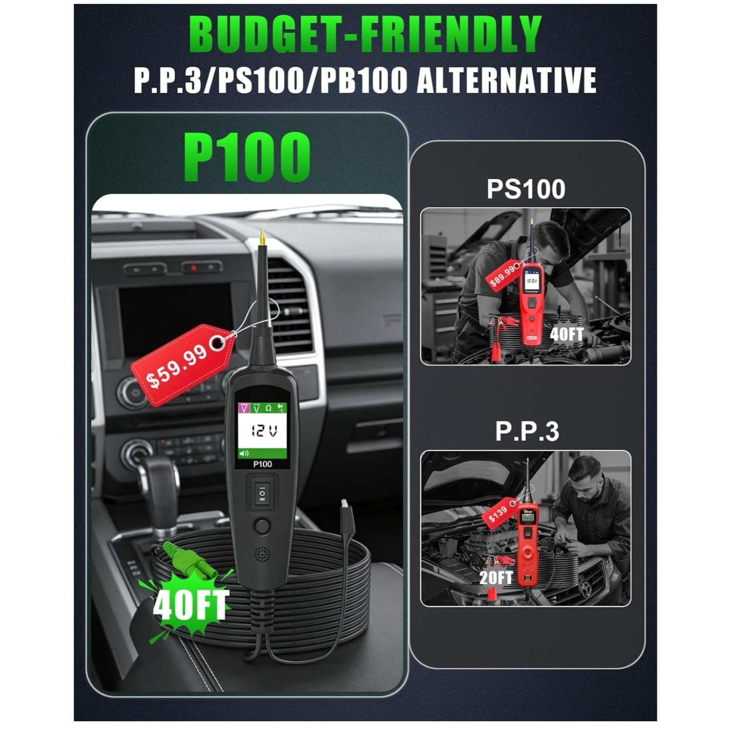 Automotive Circuit Tester with 40FT Cable