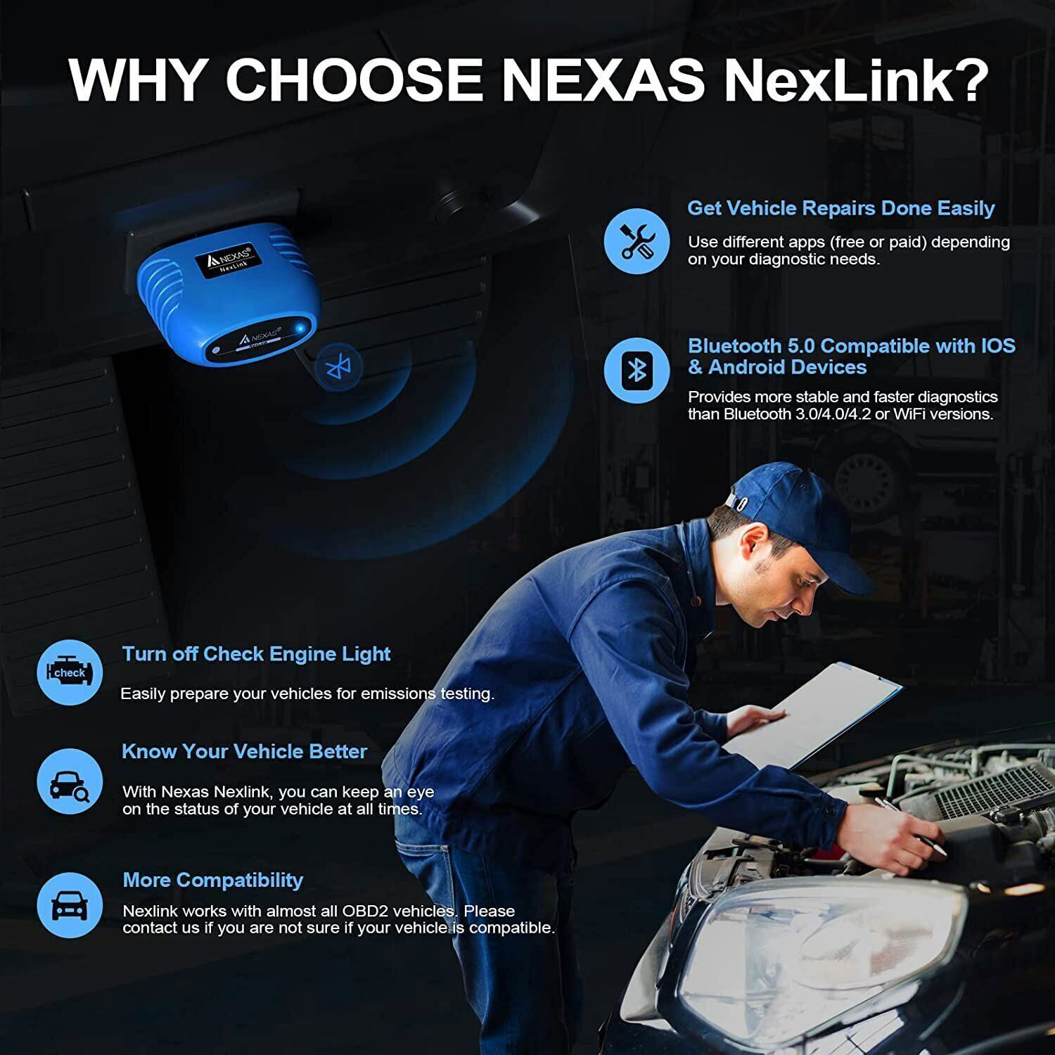 NEXAS Bluetooth 5.0 OBD2 EOBD Motorcycle Diagnostic Tool Scanner for iOS Android