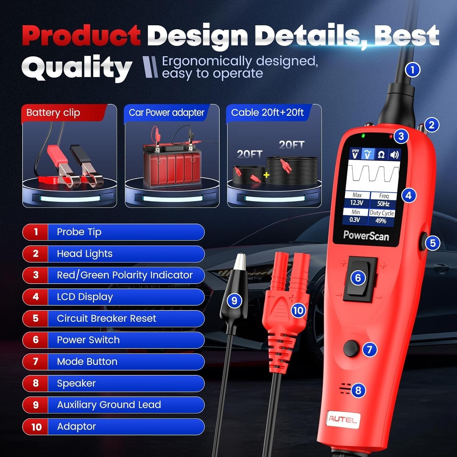 Autel PowerScan PS100 Electrical System Circuit Tester 12V24V Diagnostic Tool