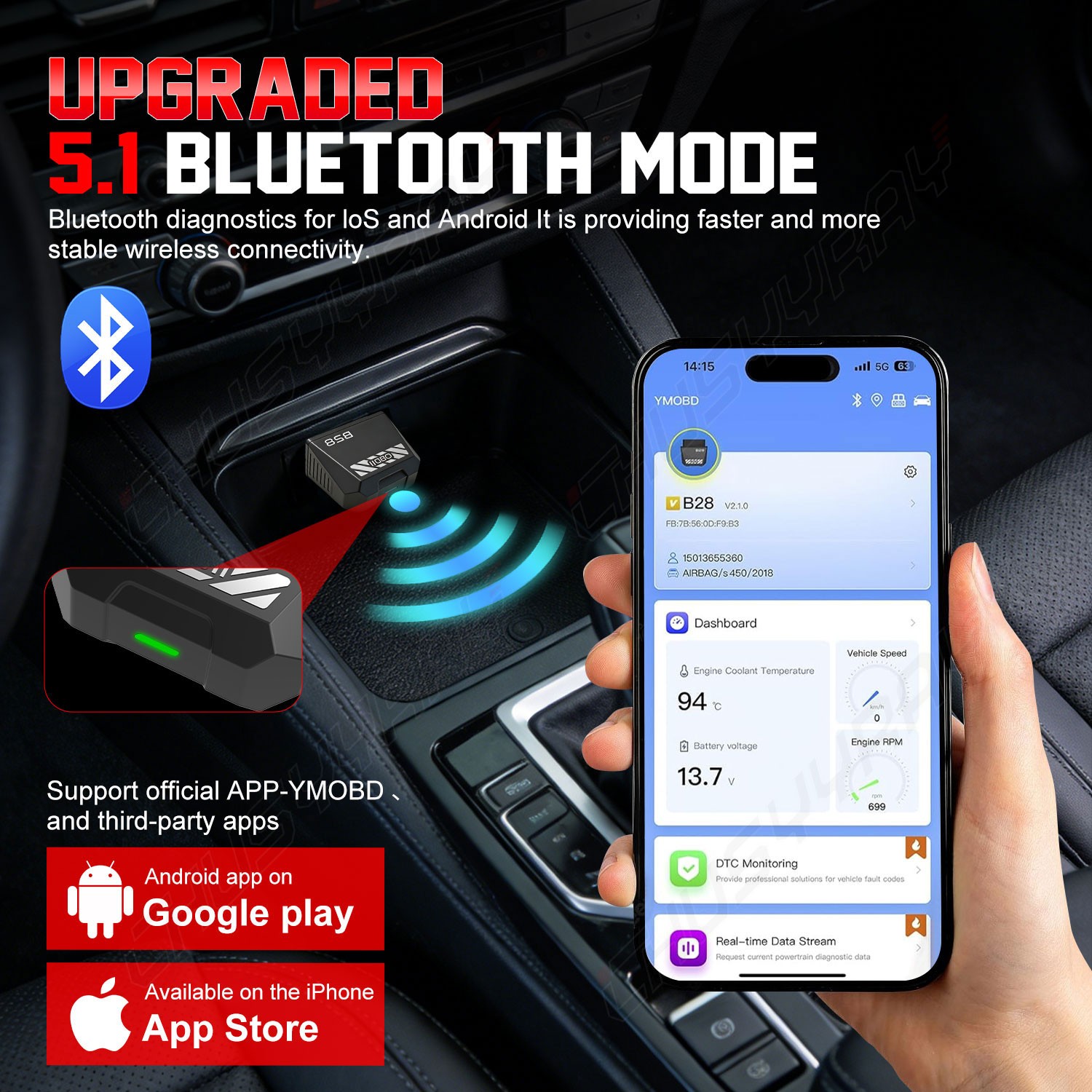 ELM327 Car OBD2 Code Reader WIFI Bluetooth Auto Diagnostic Tool For Iphone IOS