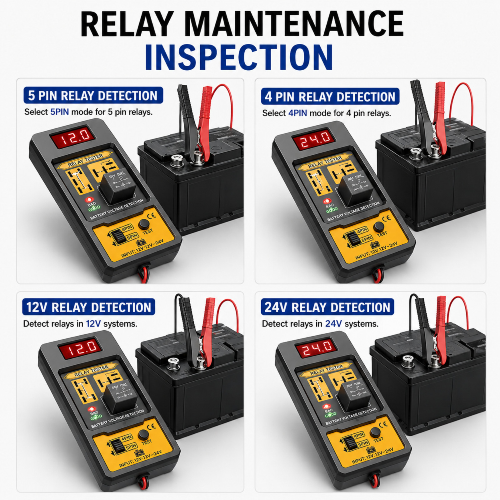 Universal Car Relay Tester 12V 24V Automotive Battery Relay Diagnostic Tool