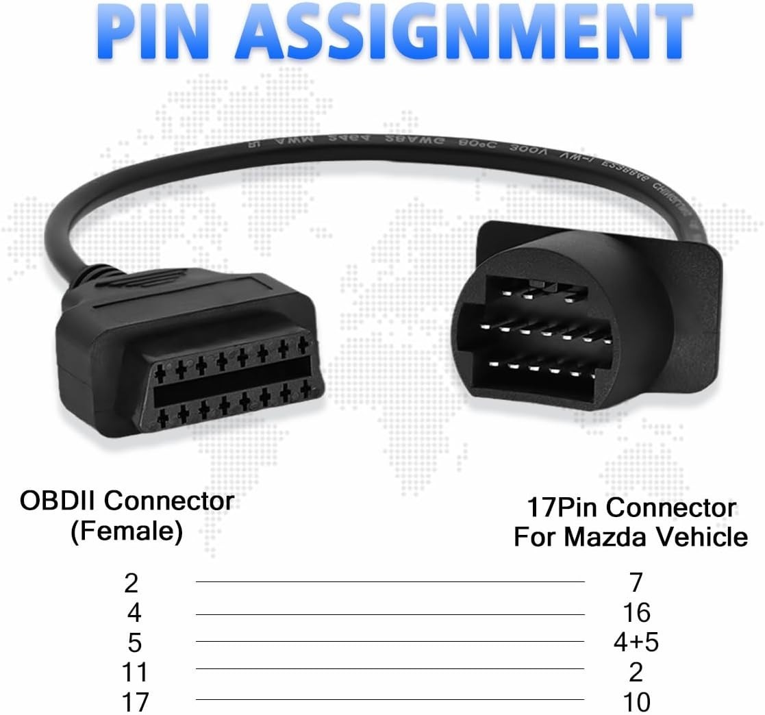 17Pin to 16Pin OBD1 to OBD2 Adapter Cable Compatible with Mazda Diagnostic