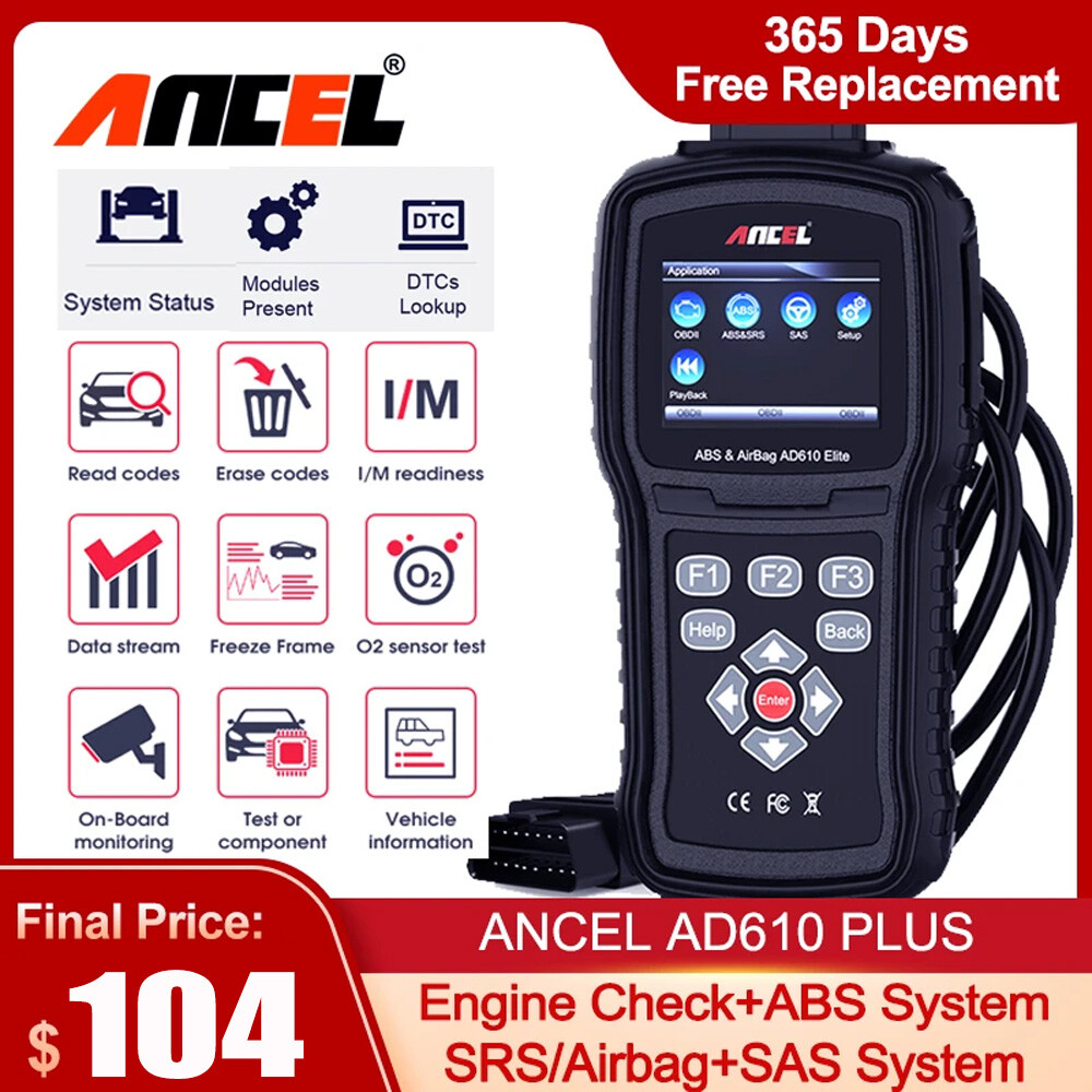 Ancel AD610 Plus ABS Bleeding SRS SAS OBD2 Code Reader Scanner Diagnostic Tool