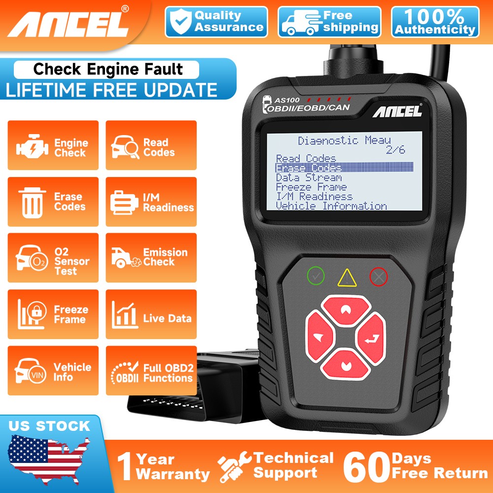 ANCEL AS100 OBD2 Scanner Car Code Reader Diagnostic Scan Tool Check Engine Fault