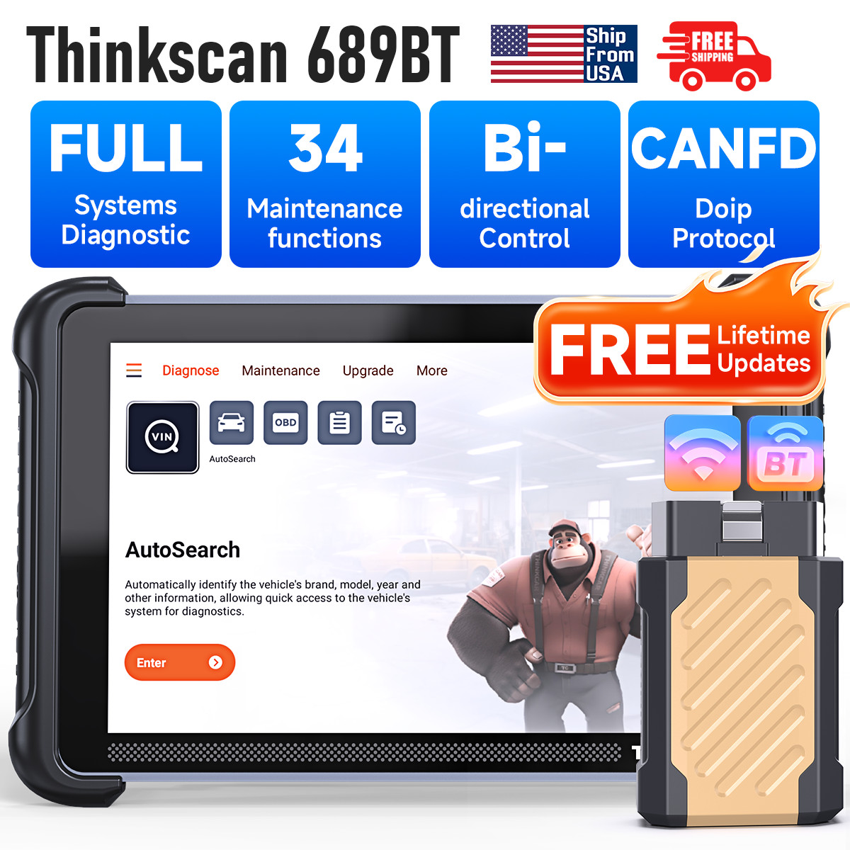 THINKCAR Thinkscan 689BT Car Diagnostic Tools ECU Coding Active Test CANFD DOIP