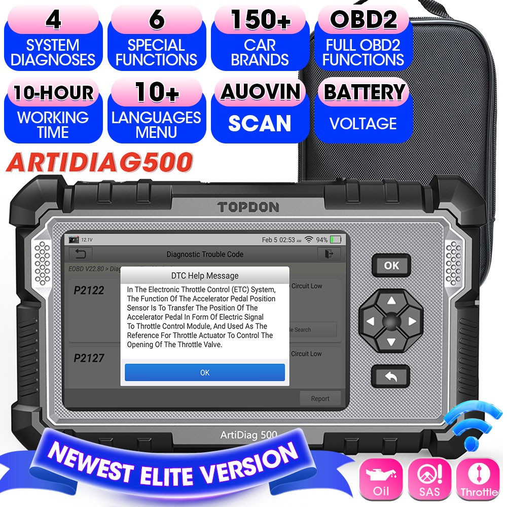 TOPDON ArtiDiag500 Engine SRS SAS OBD2 Code Reader OBD2 Scanner Diagnostic Tool