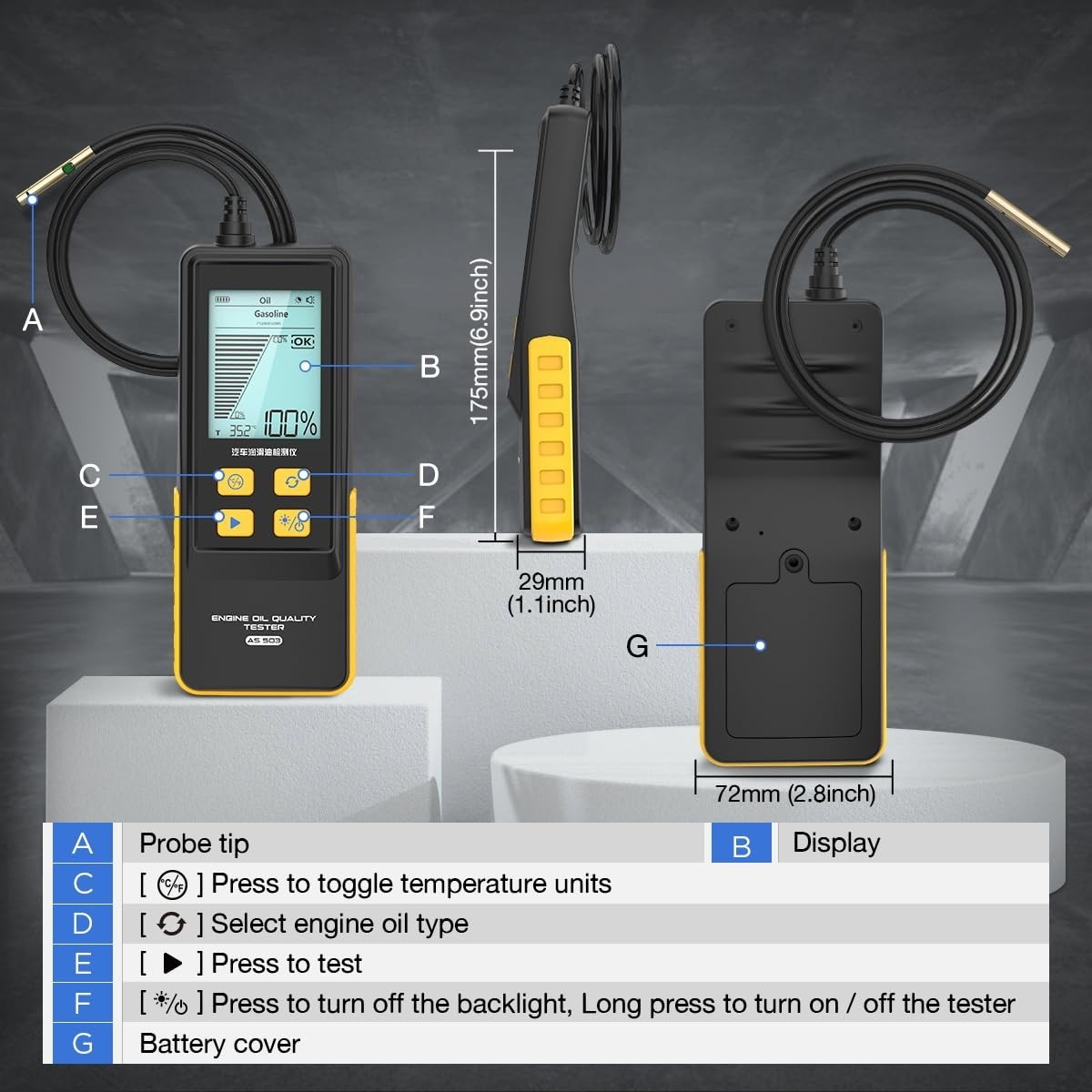 Engine Oil Quality Tester for Gasoline & Diesel – High-Precision Analyzer with 5