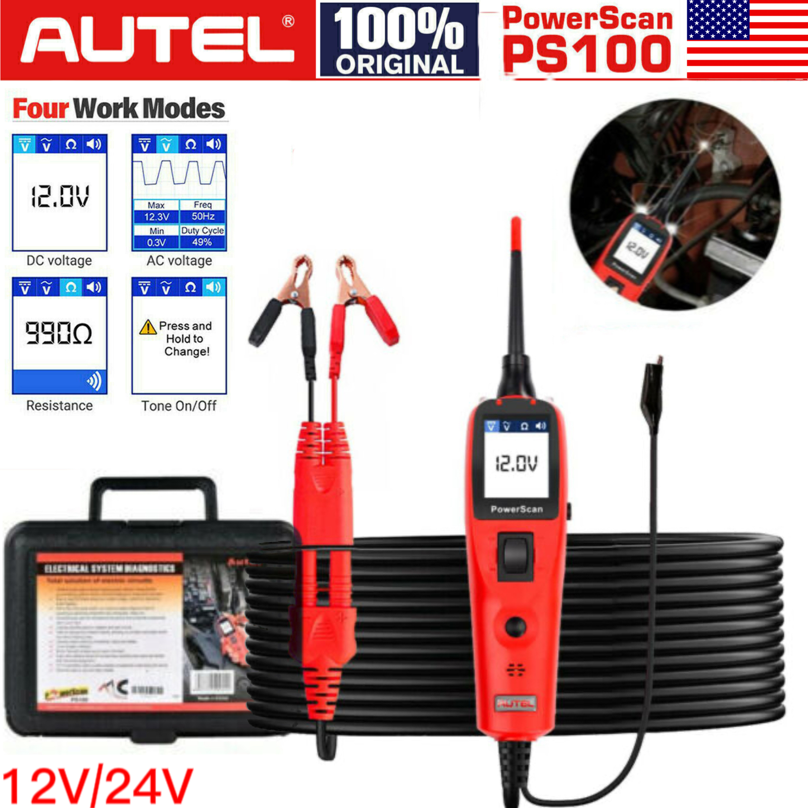 Autel PowerScan PS100 Electrical System Circuit Tester 12V24V Diagnostic Tool