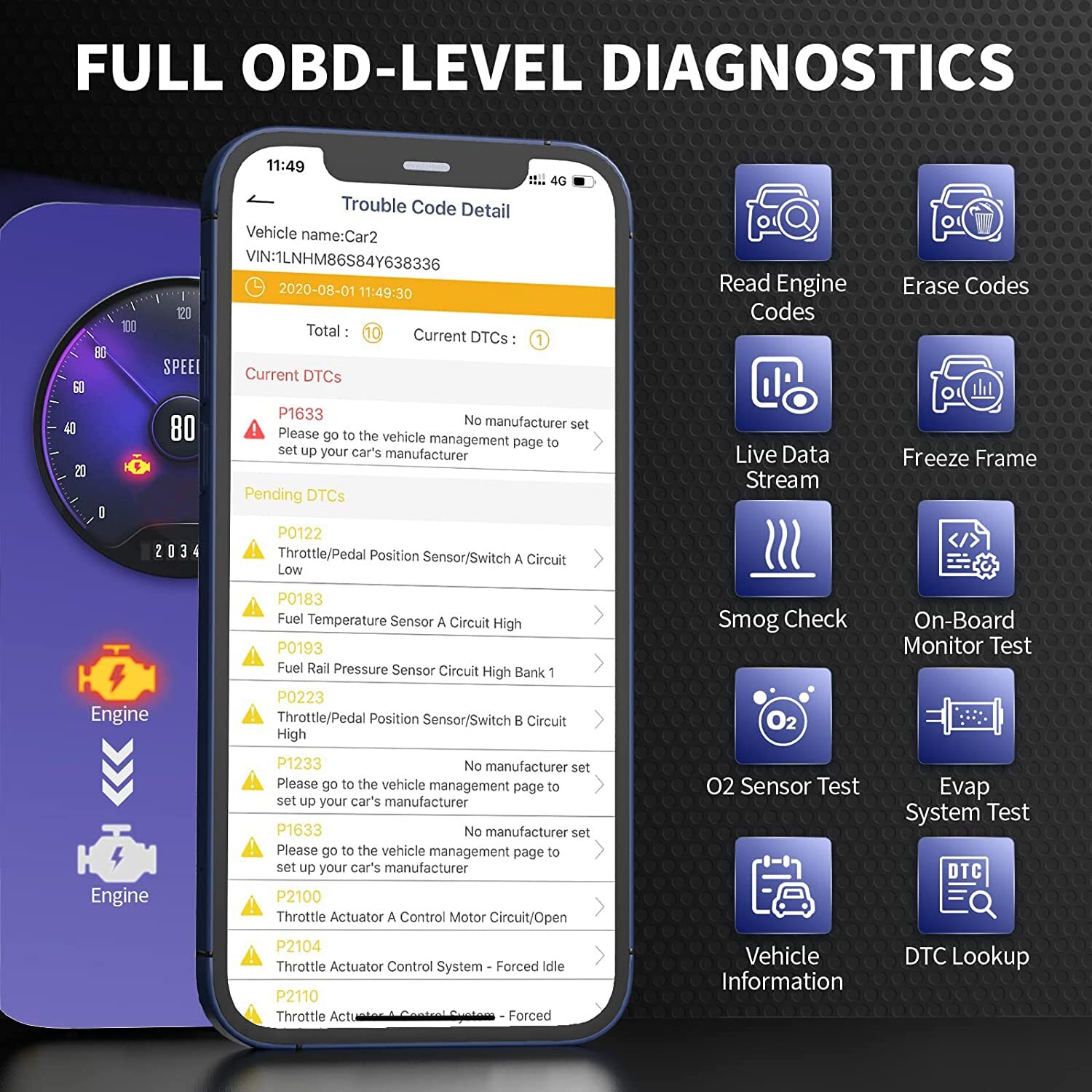 ANCEL BD200 OBD2 Scanner Check Engine Light Battery Car OBD Code Reader for IOS