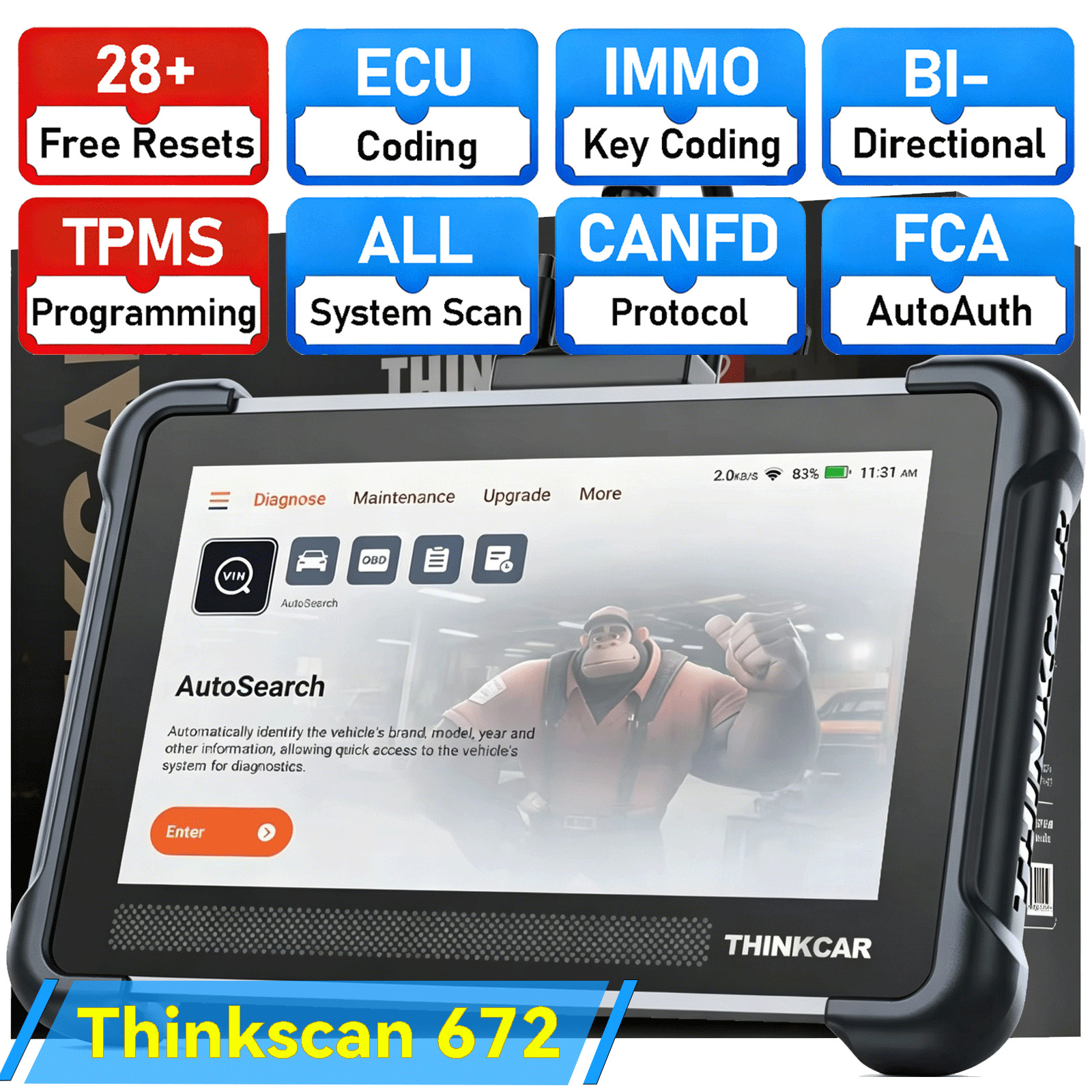ThinkScan 672 Auto Bidirectional Diagnostic Scanner Full System Scan CANFD 32GB