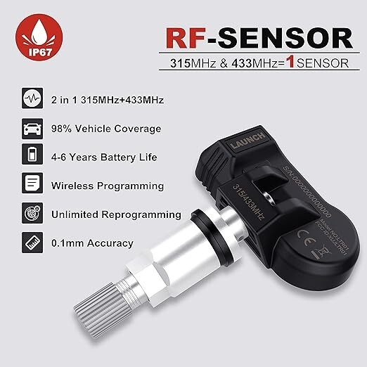 Launch LTR-01 RF Sensor TPMS Dual Frequency 315 & 433Mhz Universal ~ Metal Valve
