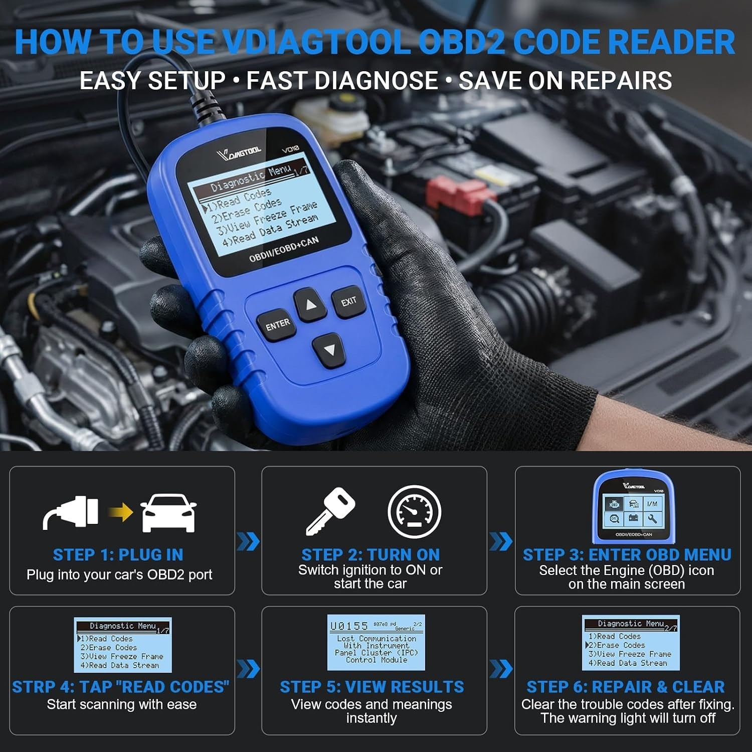 Universal OBDII Code Reader with 2.1” Display – Effortless Car Diagnostics
