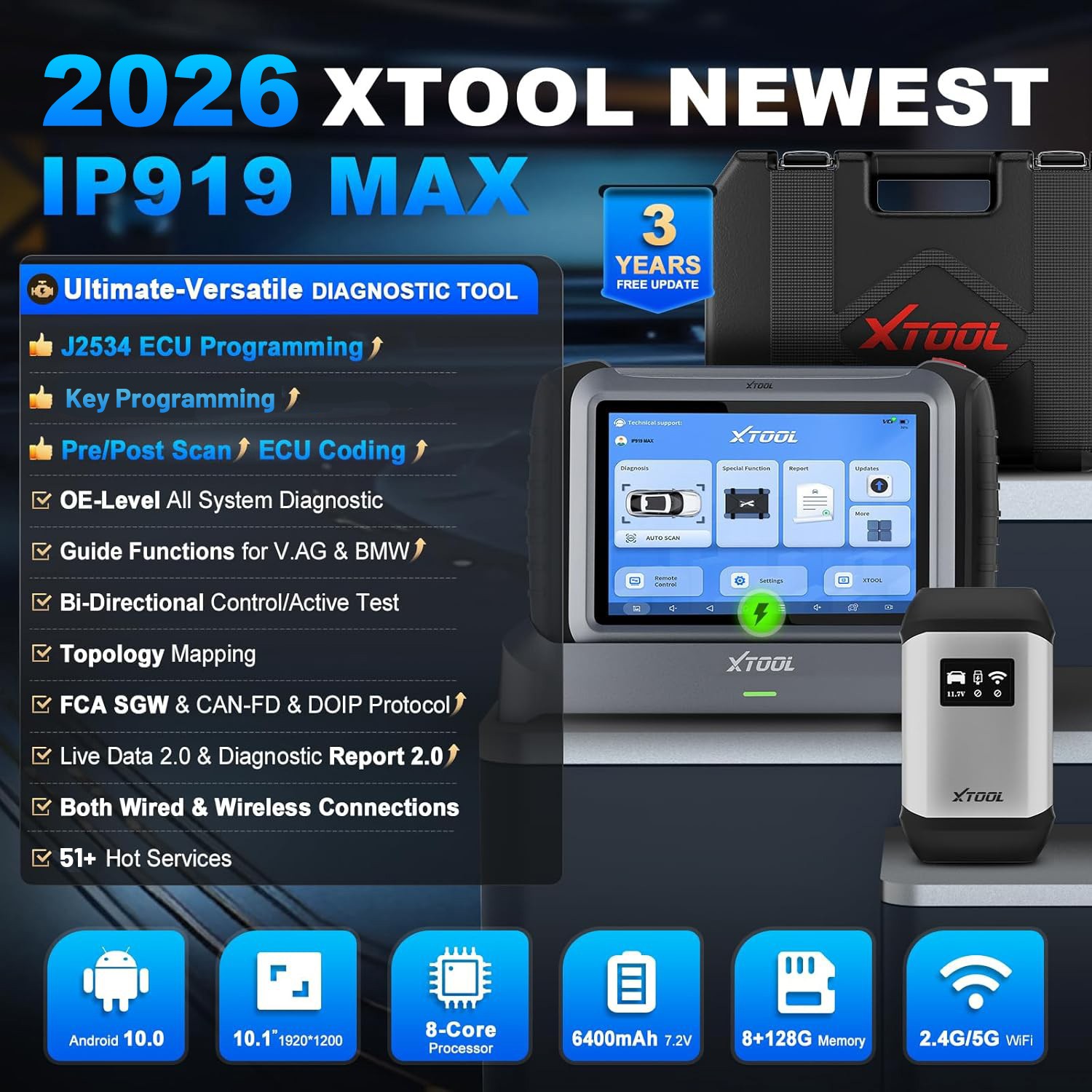 XTOOL IP919 MAX J2534 Programming Diagnostic Tool OBD2 Key Programming 51+ Reset