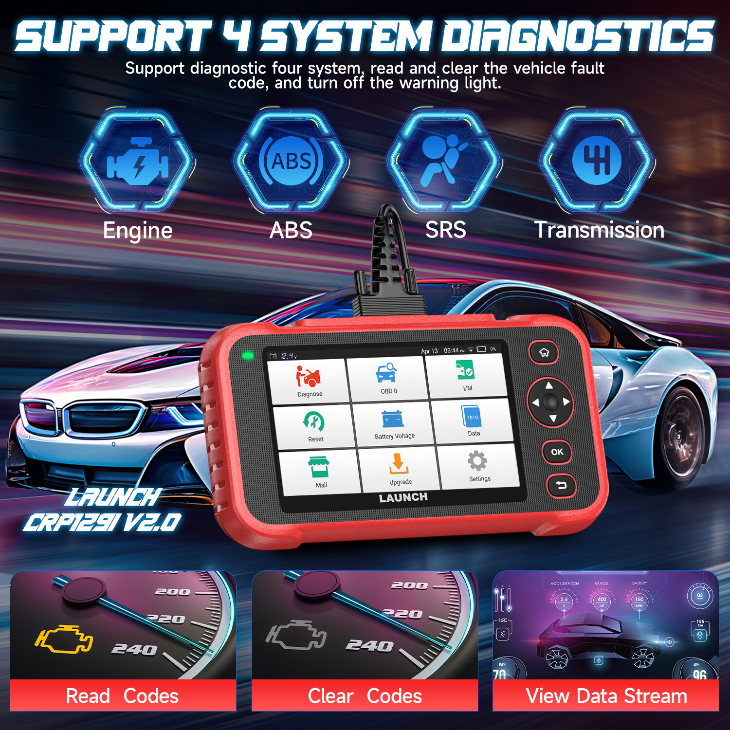 Launch CRP129I V3.0 OBD2 Scanner Automotive ABS SRS AT Engine Diagnostic Tool