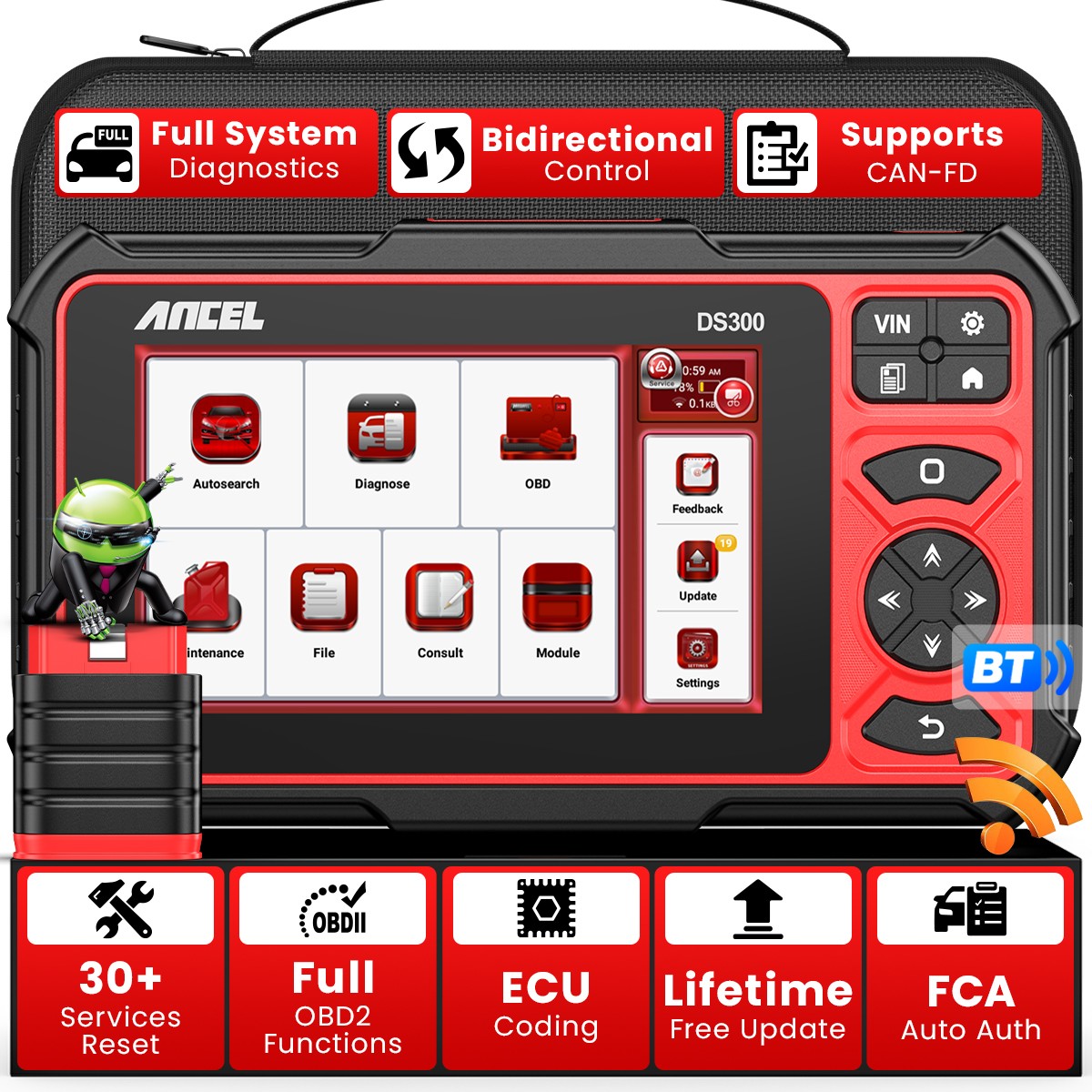 ANCEL DS300 OBD2 Scanner Bi-directional Car ECU Coding AF Adjust DPF TPMS